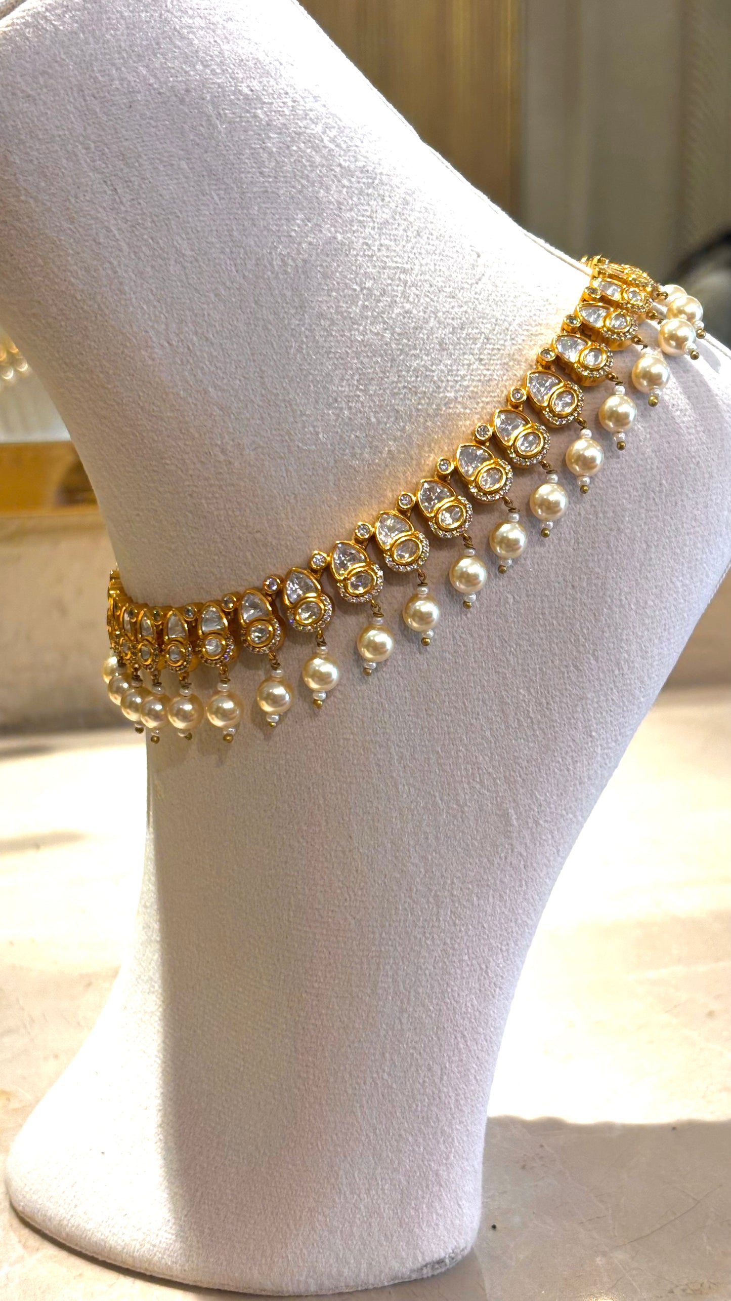 Pearld & polki Anklet set