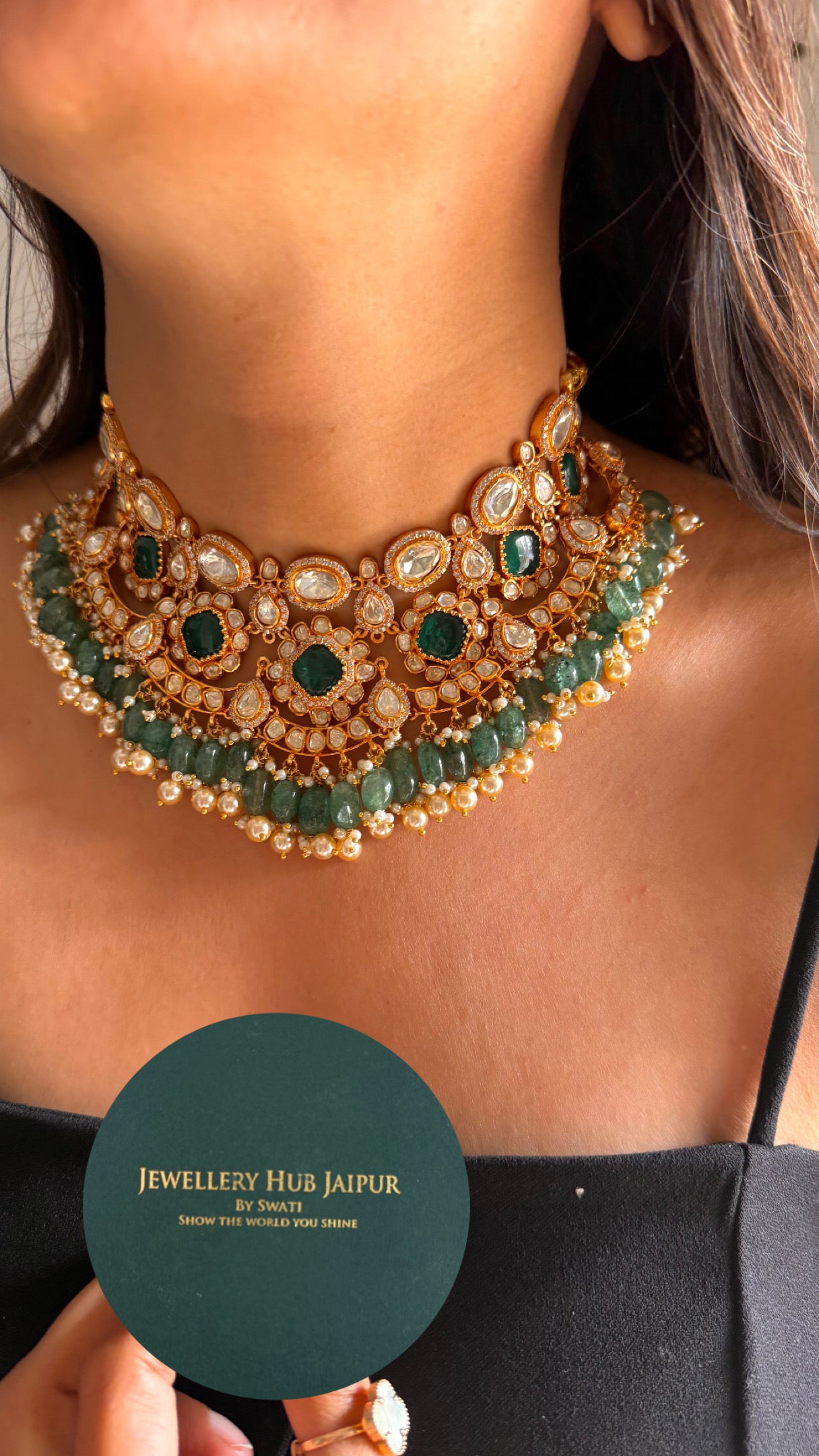 Real moissanite emerald designer necklace