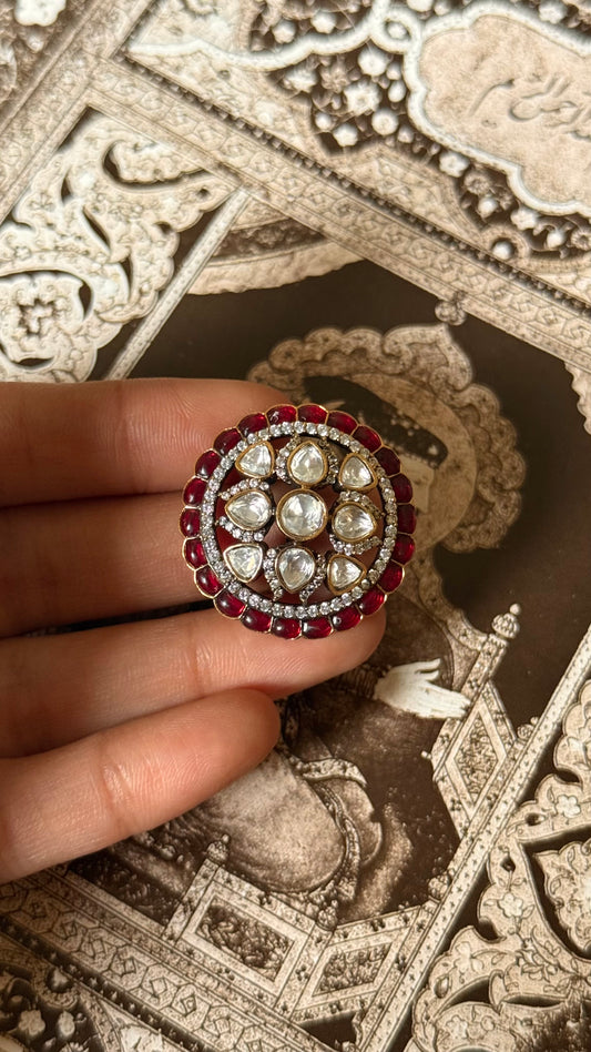 Rani pink moissanite Victorian adjustable ring