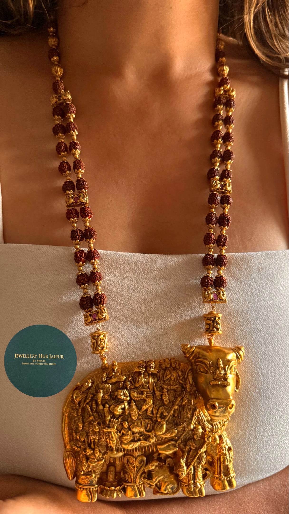 Nandi temple nakashi pendant with rudraksh mala Necklace