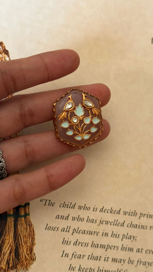 Amrapali inspired Real stones peacock inlay adjustable ring