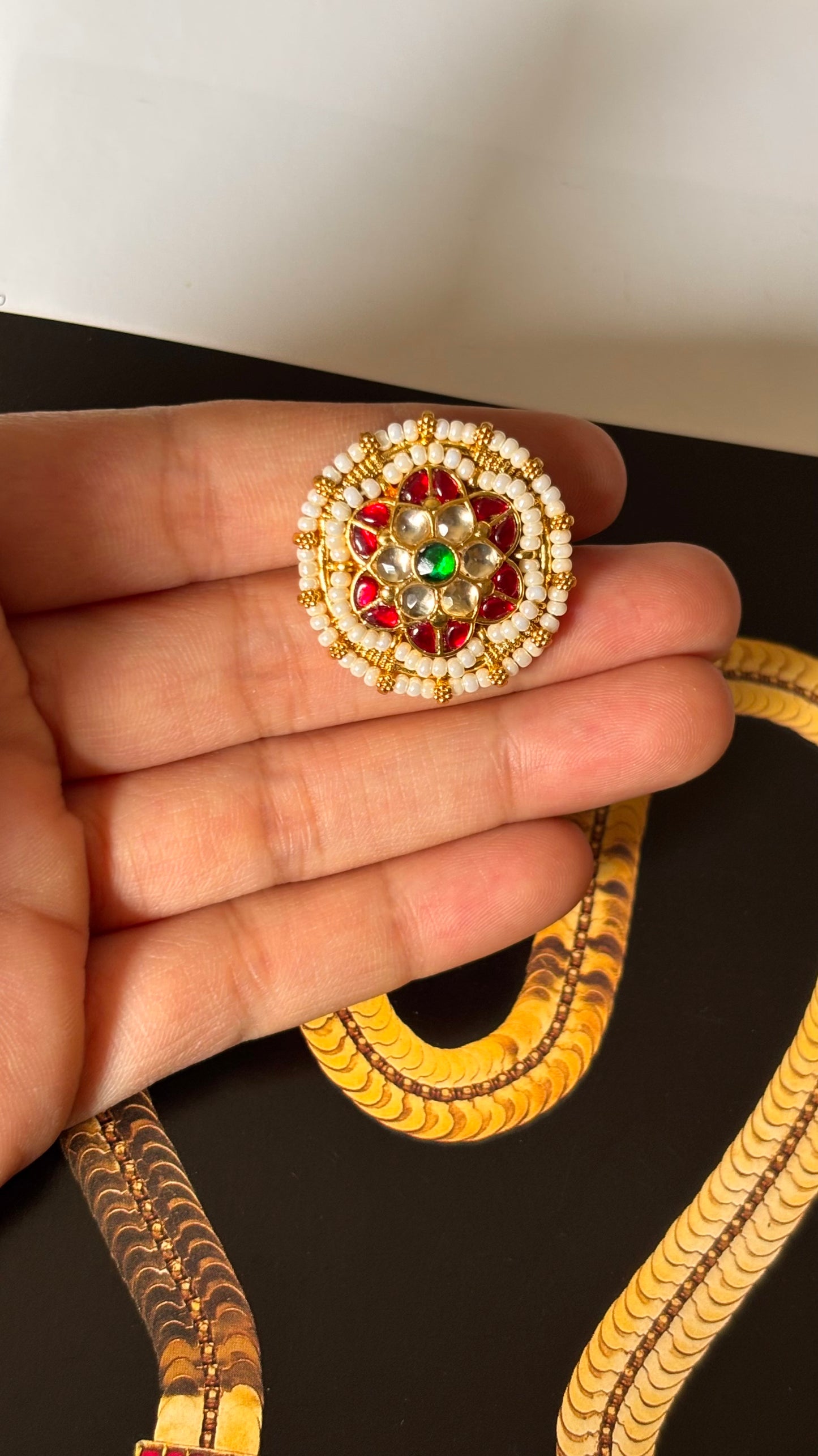 Ruby & emerald Paachi Kundan Floral adjustable Ring