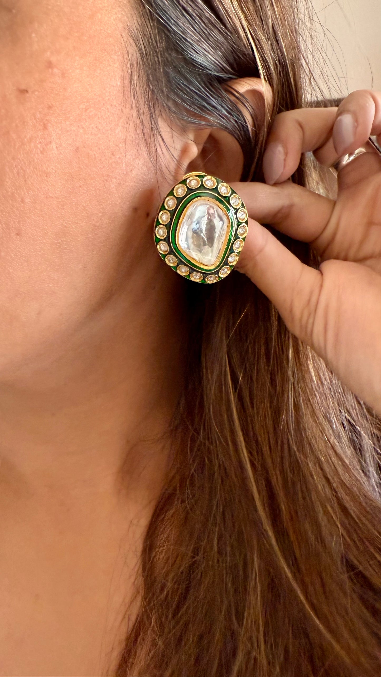 Meenakari emerald polki studs