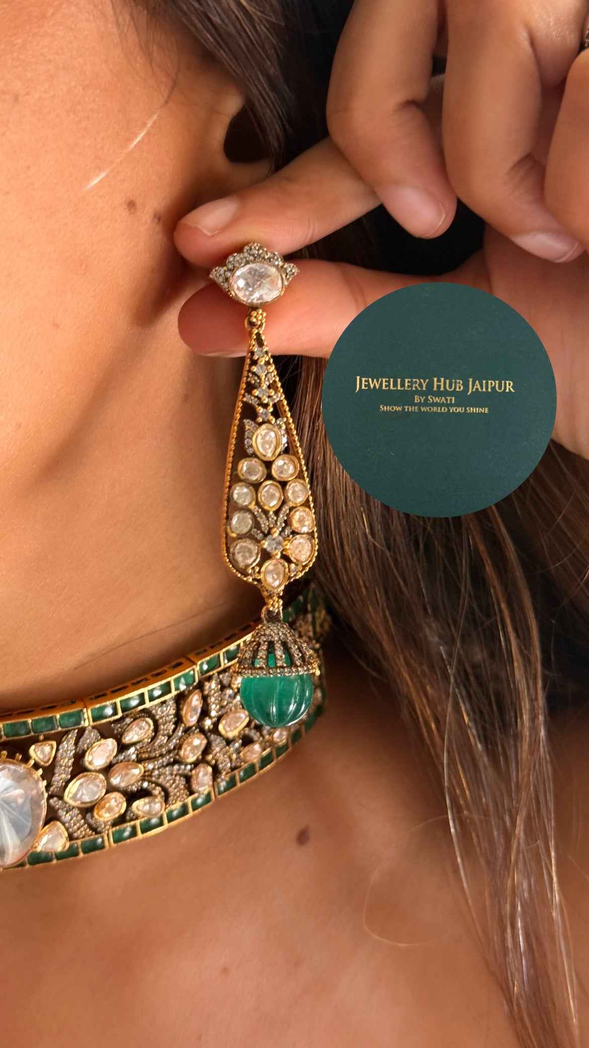 Emerald & moissanite polki designer choker set