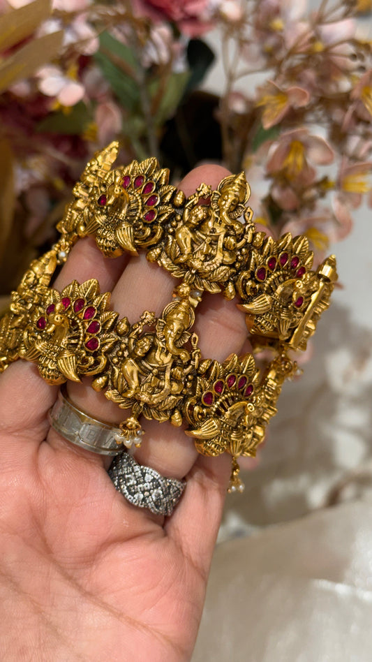 Lord Ganesha Temple bangles with Ruby detailing