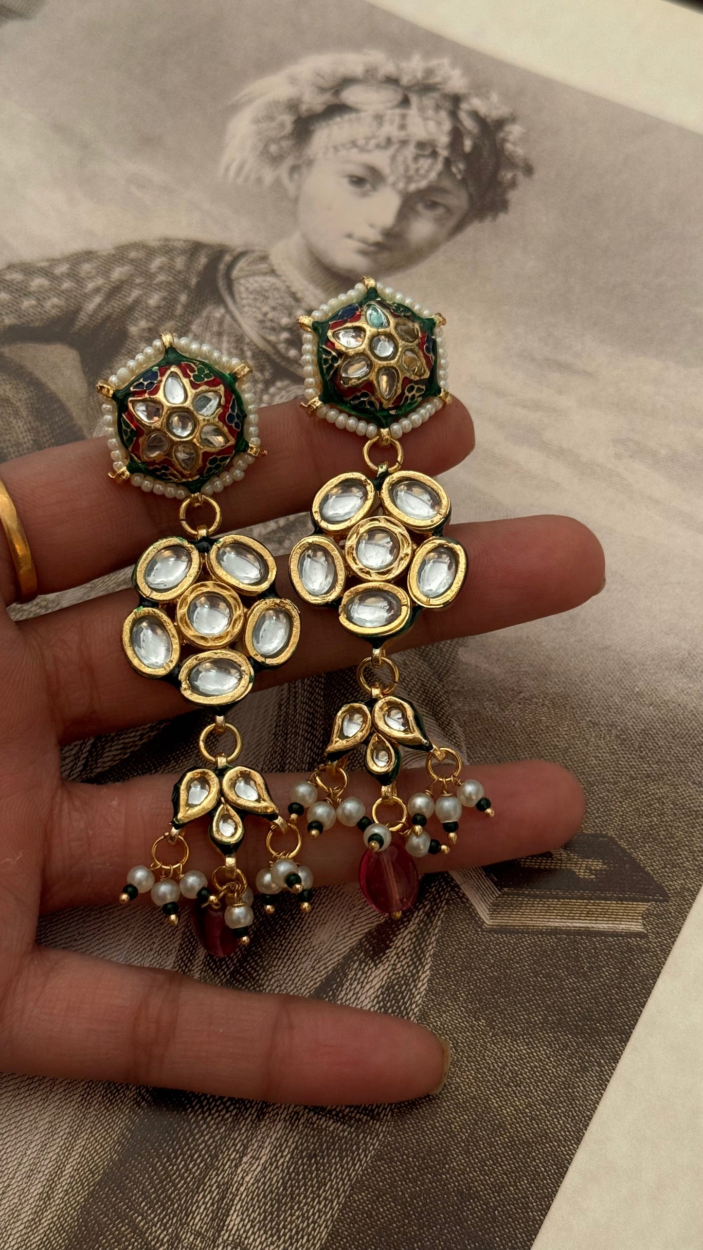 Meenakari floral heritage earrings