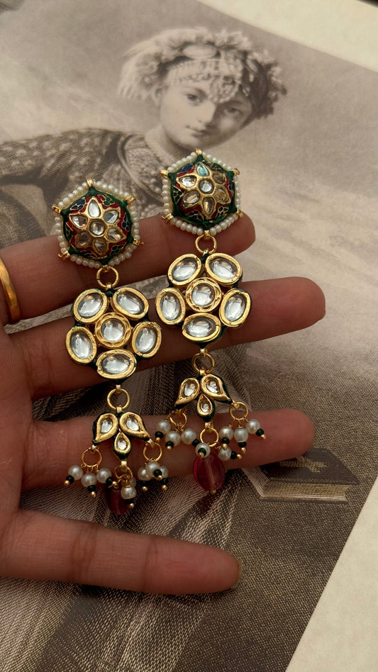 Meenakari floral heritage earrings