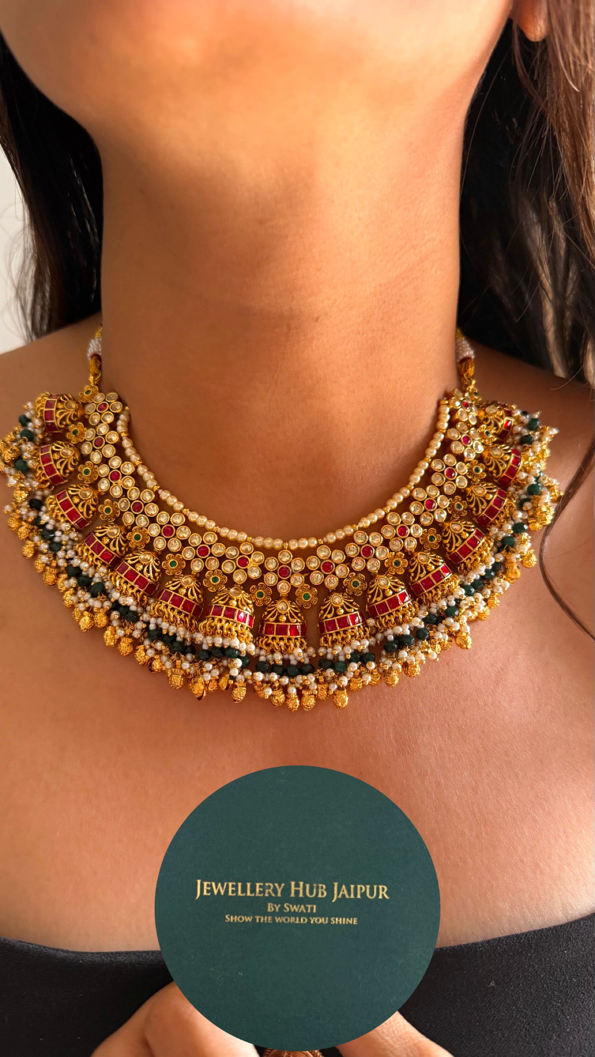 Heritage Rajwadi floral gold beads collar necklace