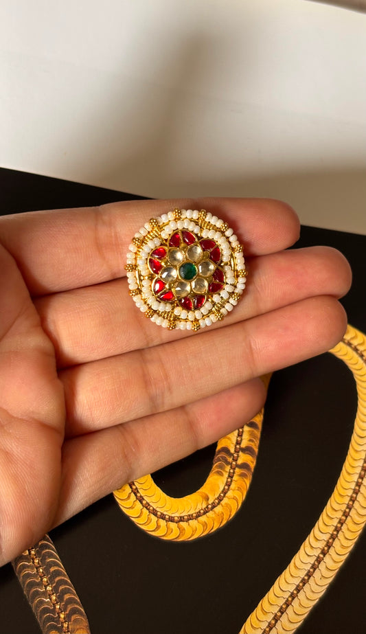 Ruby & emerald Paachi Kundan Floral adjustable Ring