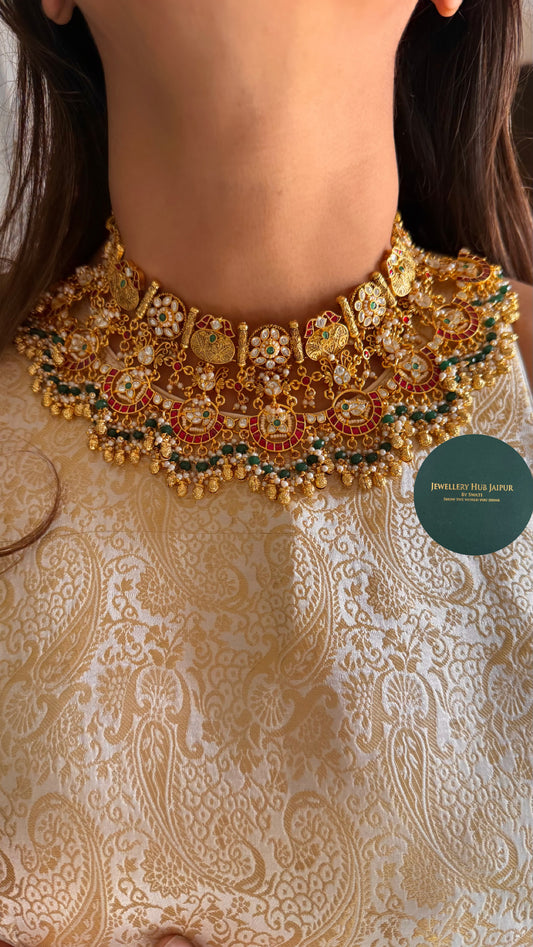 Heritage paachi gold ghungroo necklace