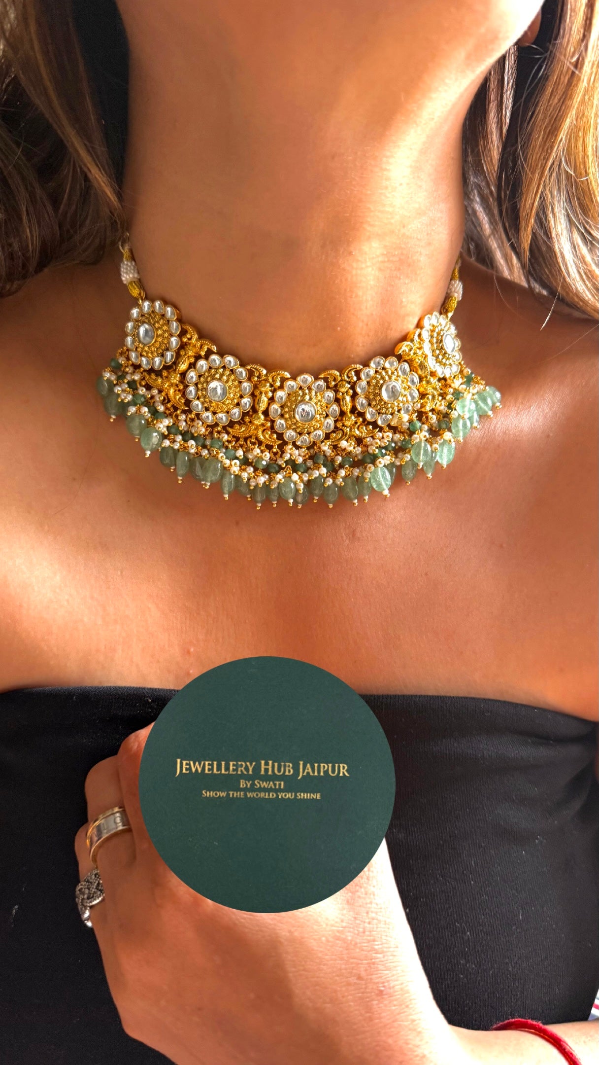 Floral designer necklace with mint strawberry detailing
