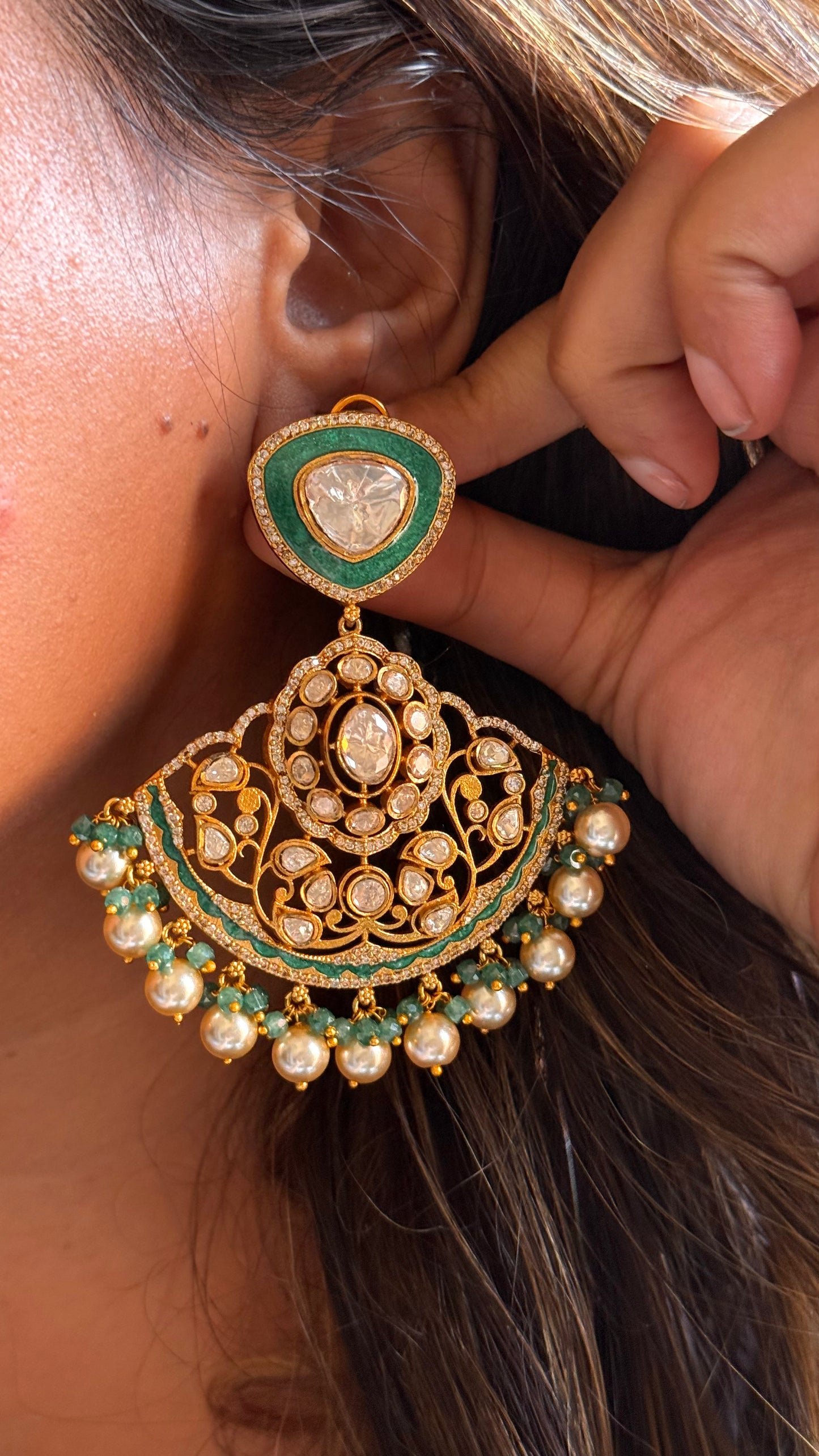 Emerald Meenakari Designer Danglers