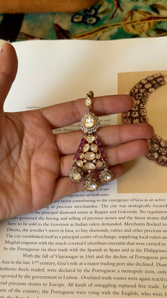 Ruby victorian moissanite maangtika