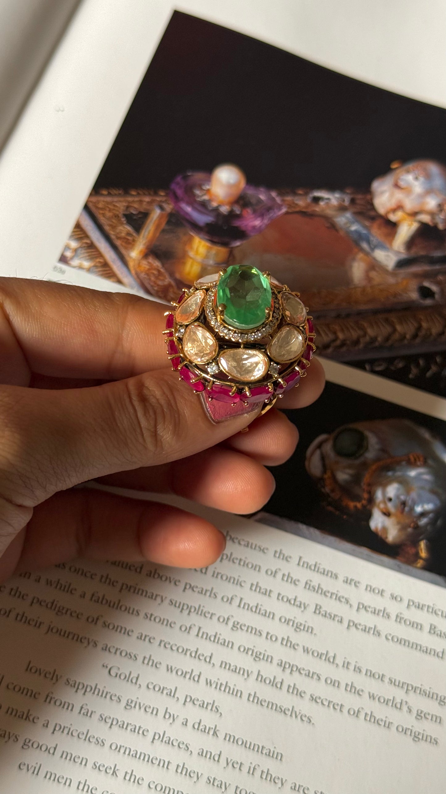 Mint doublet & rani pink uncut polki ring