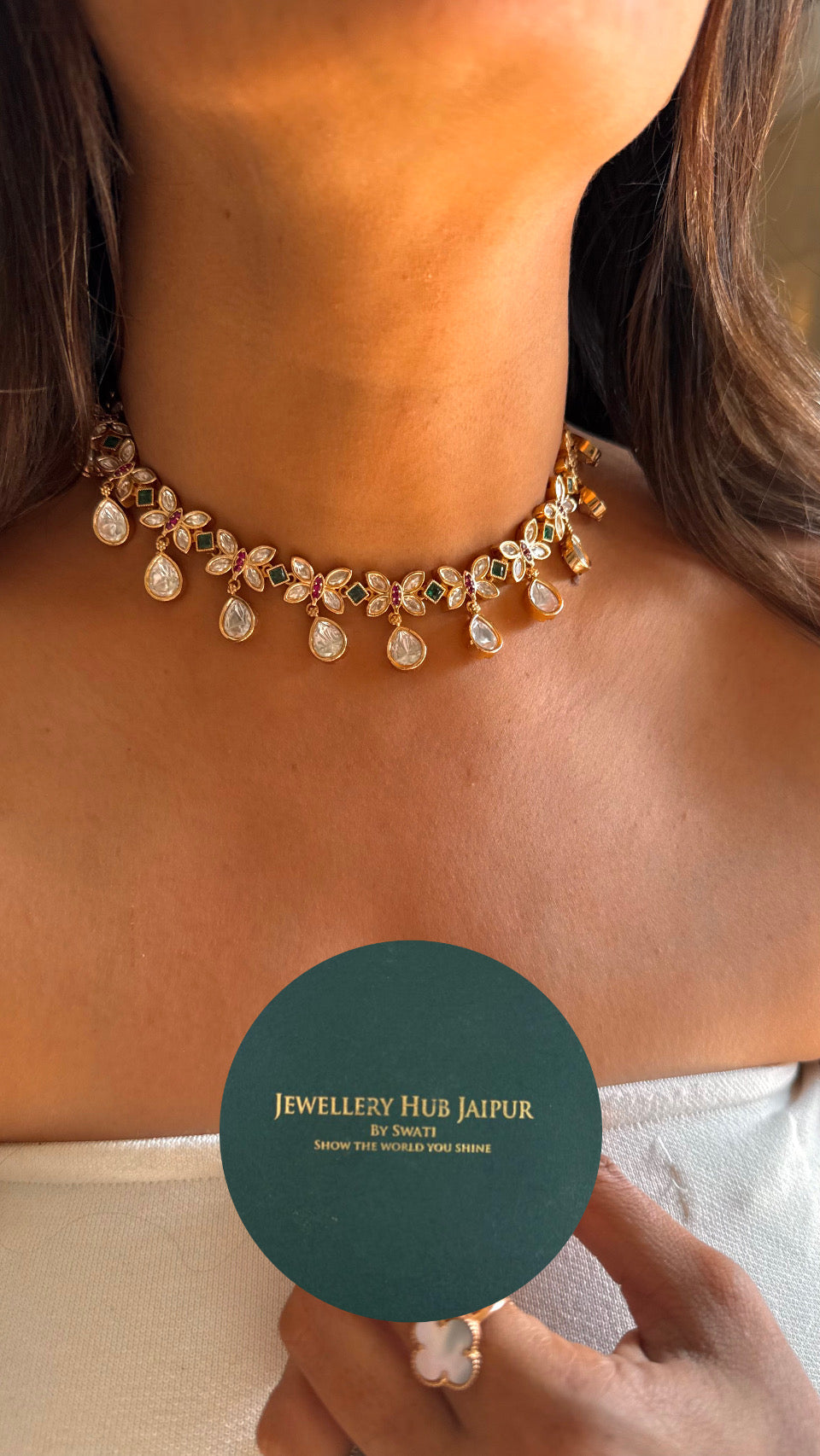 Polki minimal choker collar necklace