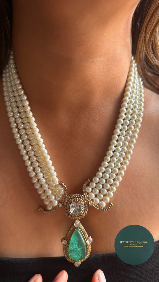 Mint doublet pendant with pearl detailing necklace