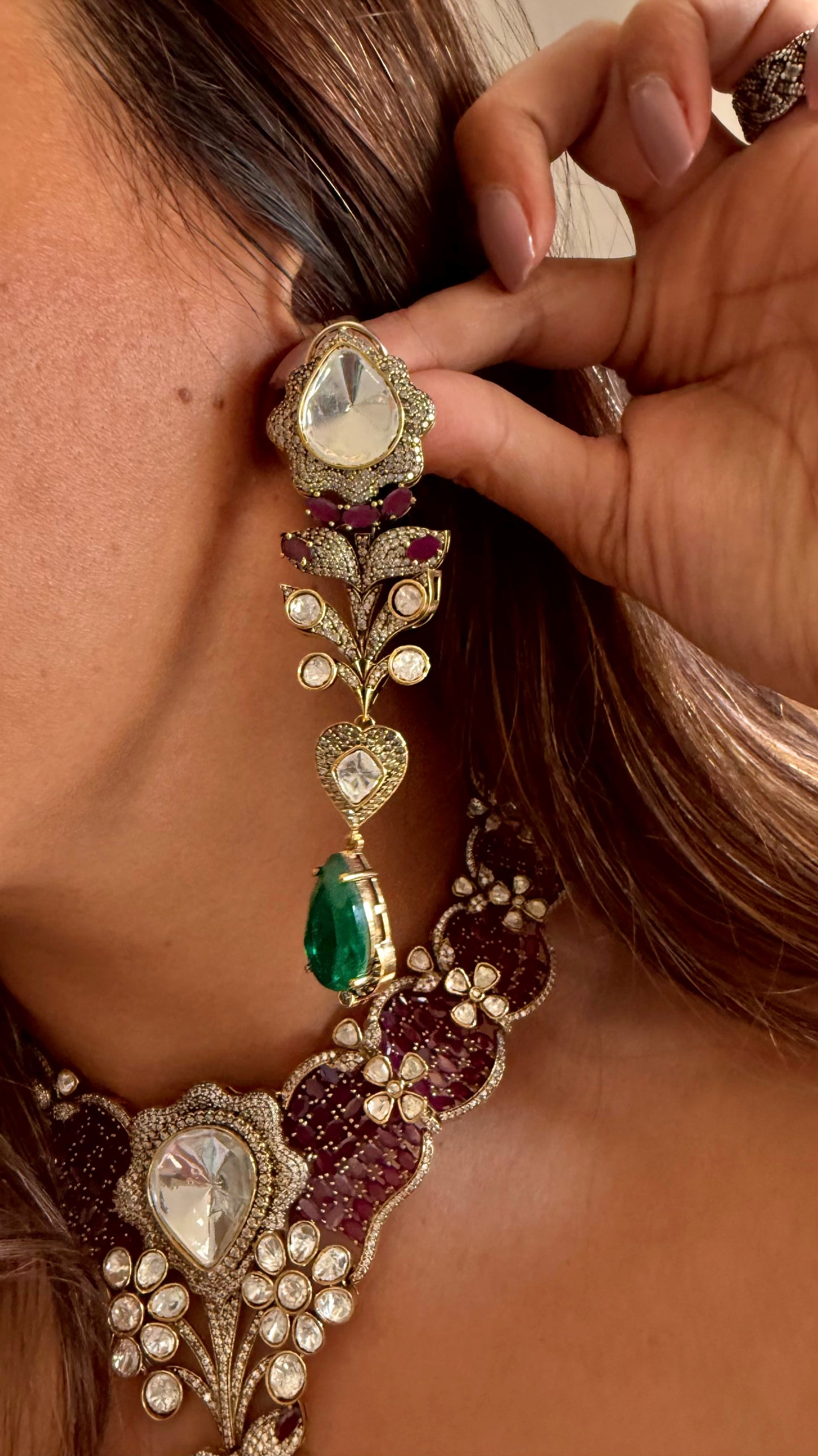Vaidayi Designer uncut polki ruby moissanite collar necklace