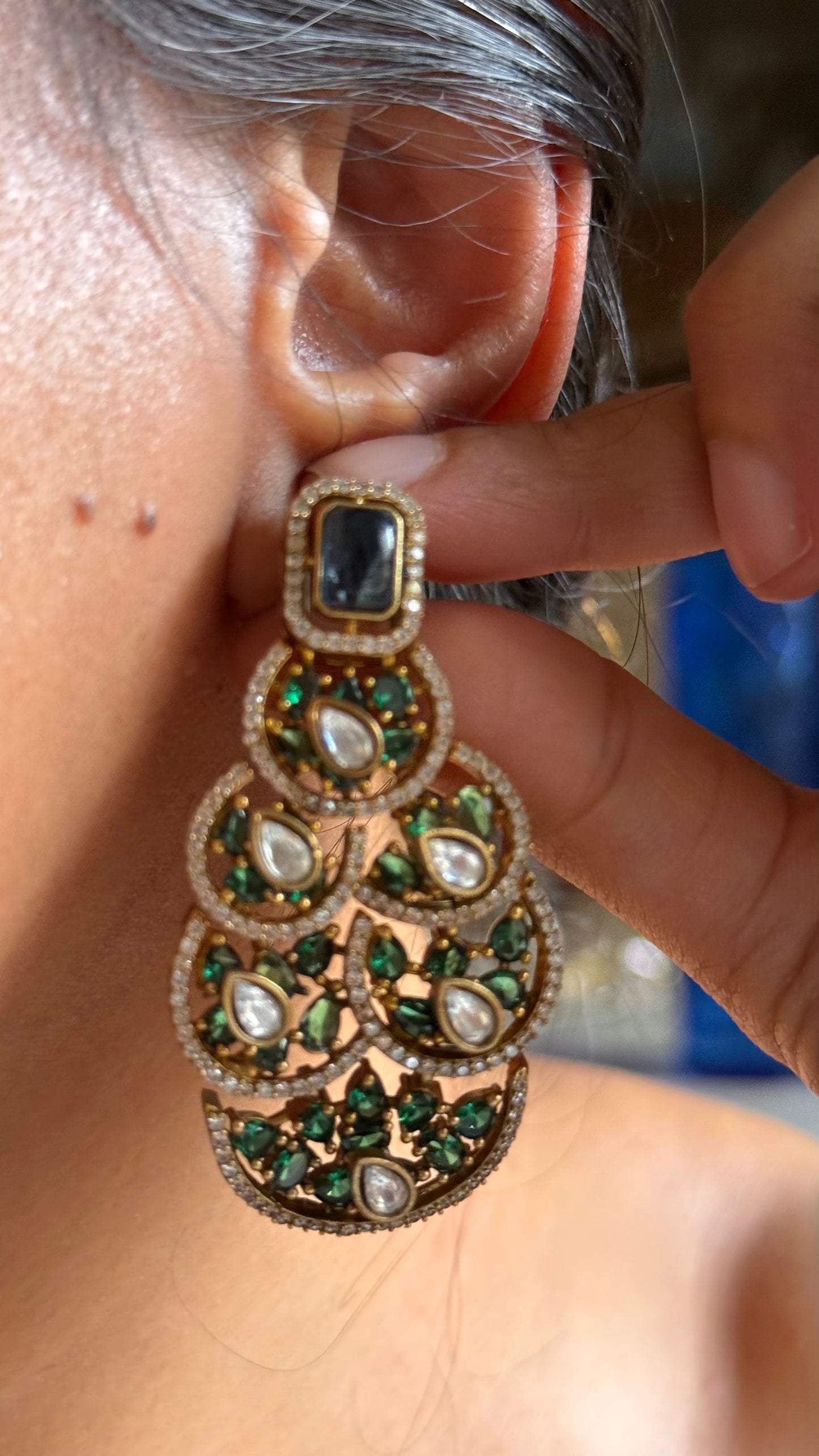 Sapphire doublet with emerald feathered designer Necklace