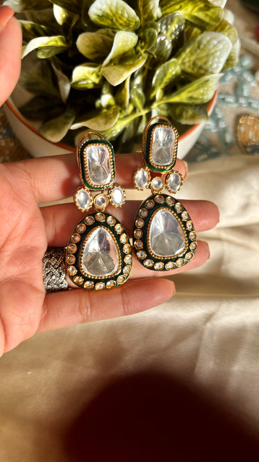 Emerald polki danglers with back clip