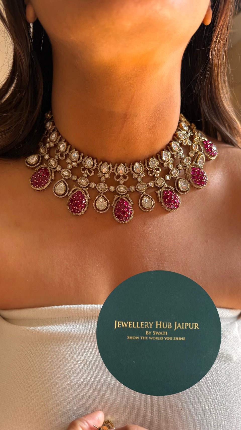 Ruby takkar moissanite victorian collar necklace