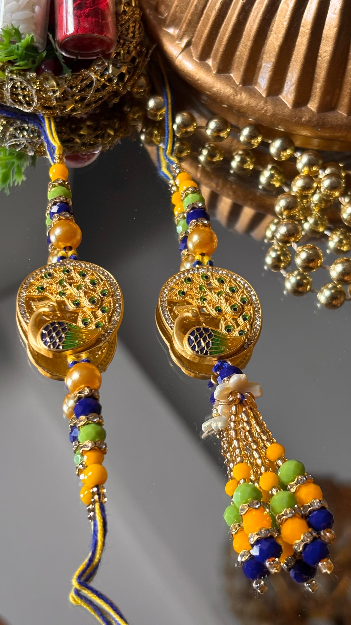 Peacock inspired bhaiya bhabi  couple lumba rakhi ( shipping will be extra )
