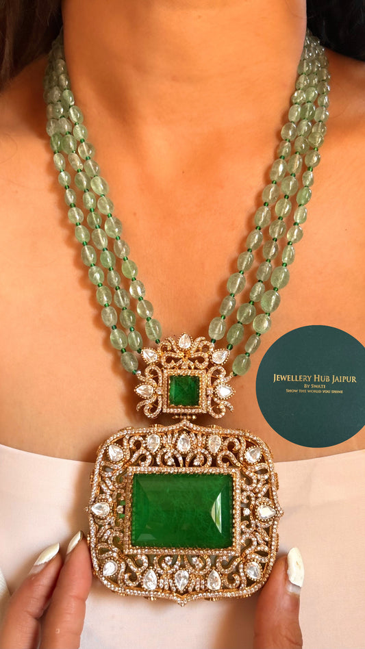 Designer Panda Gold Emerald long necklace set