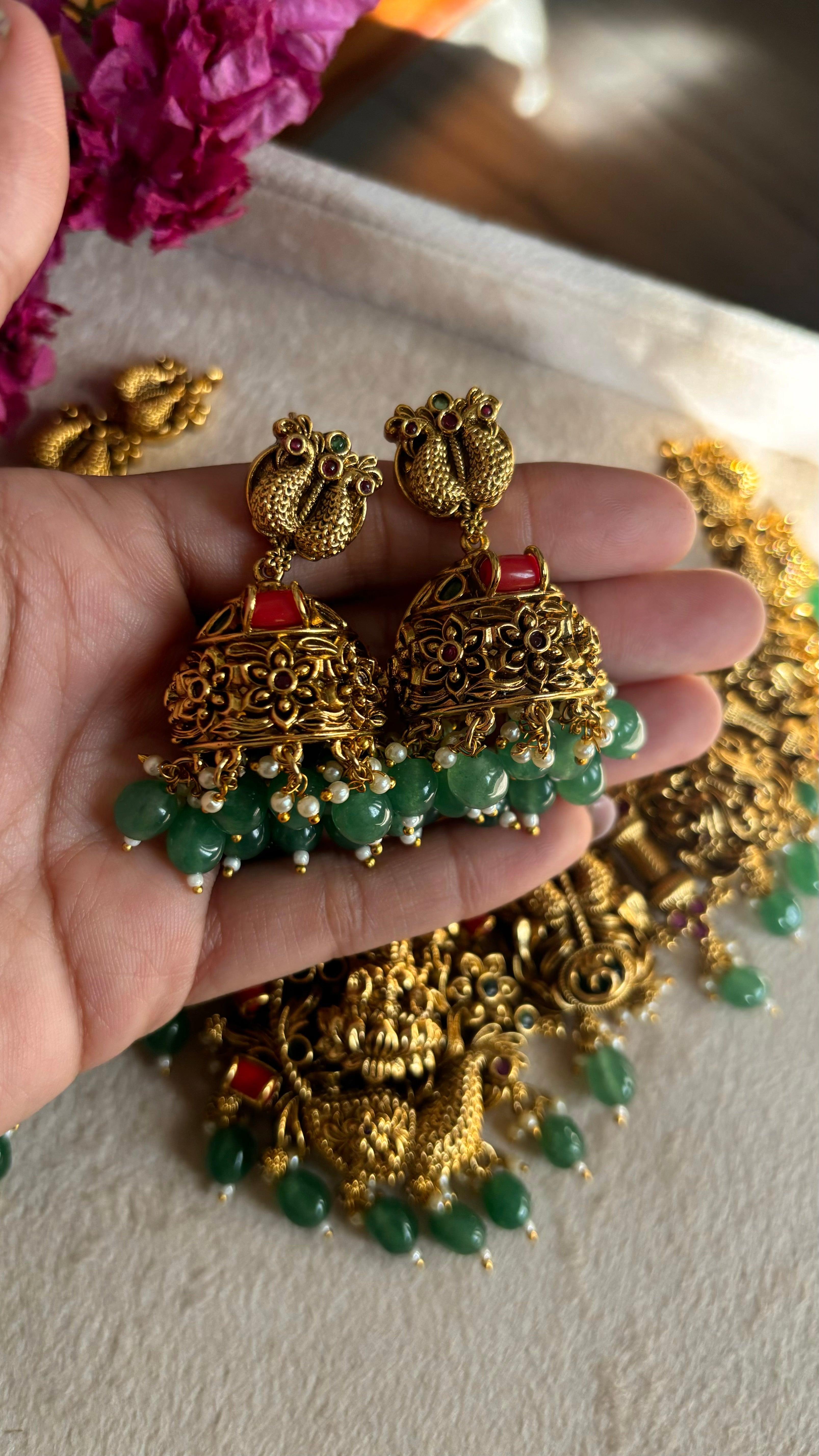 Temple jewellery combo with earrings