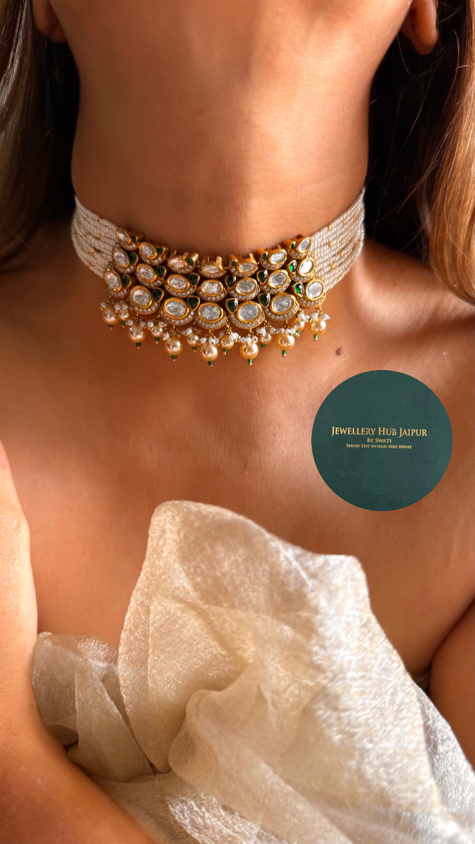 Heritage Triple layer moissanite & emerald choker set