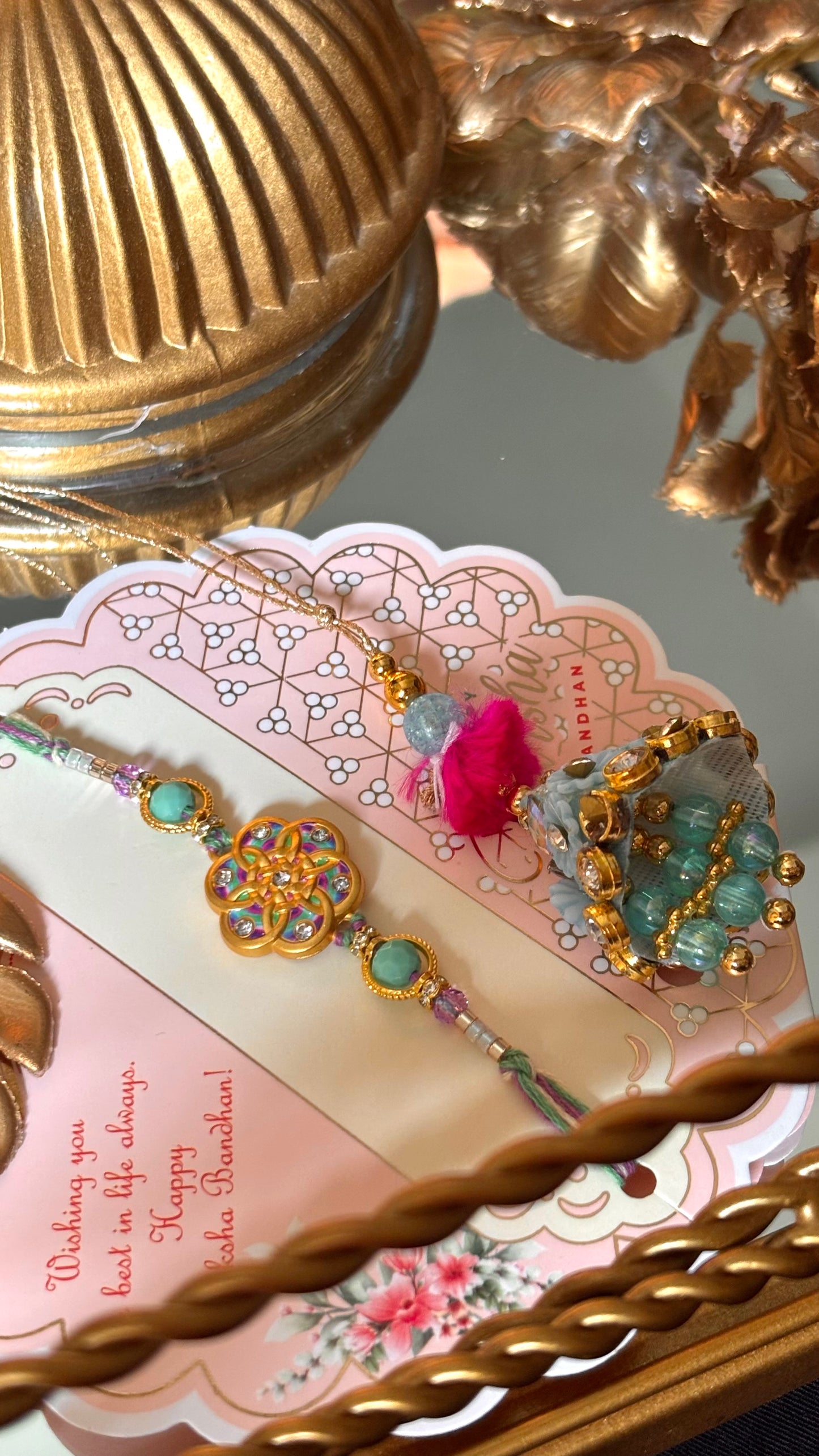 Meenakari nakashi bhaiya bhabhi rakhi ( shipping will be extra)
