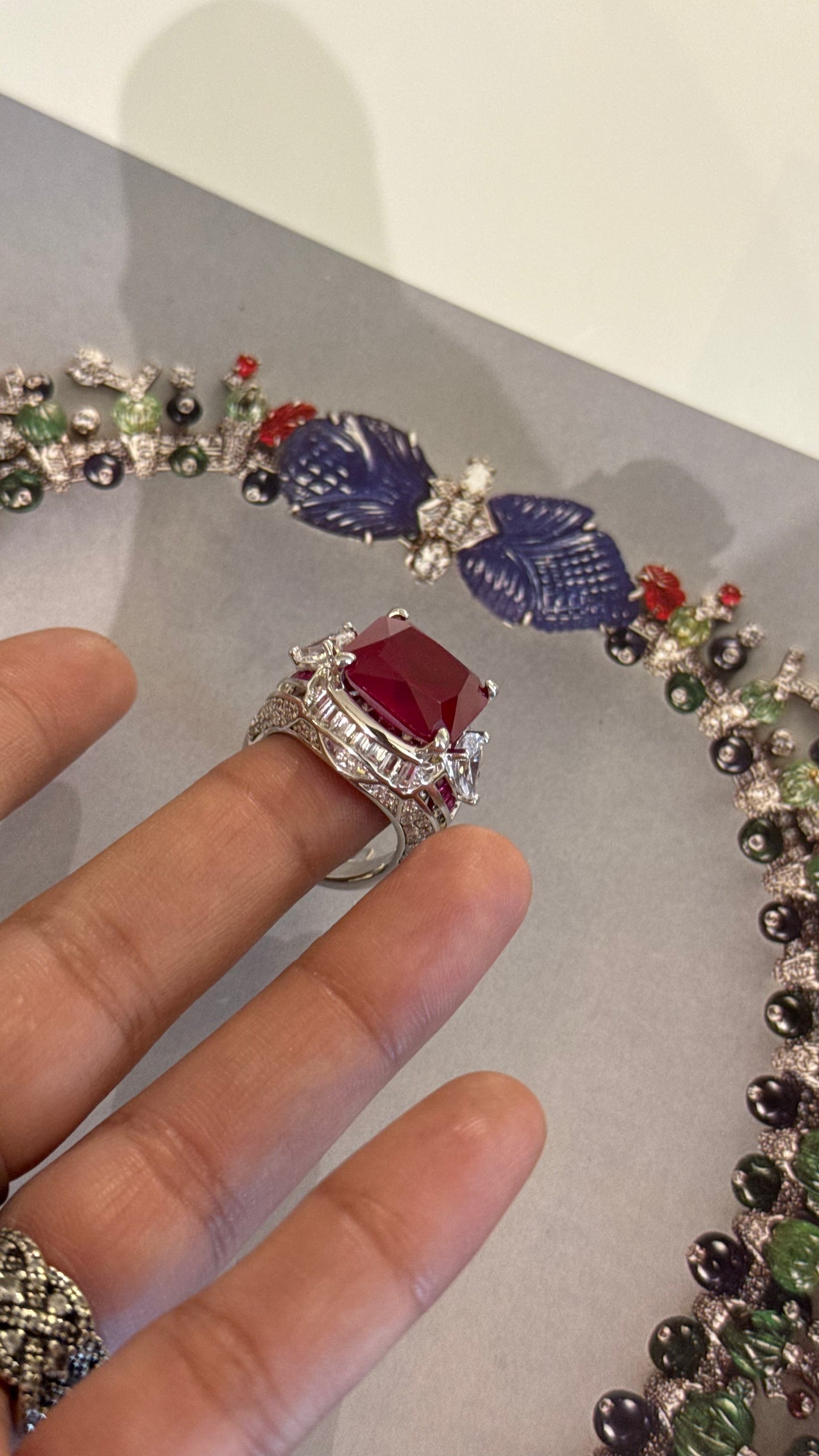 Ruby enamel diamond designer, cocktail ring