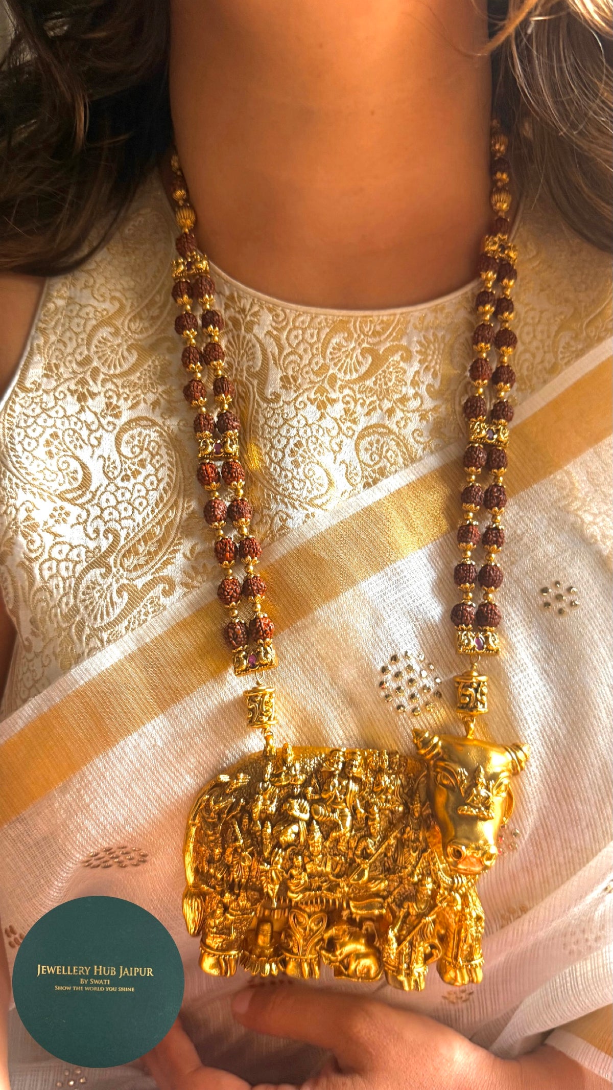Nandi temple nakashi pendant with rudraksh mala Necklace