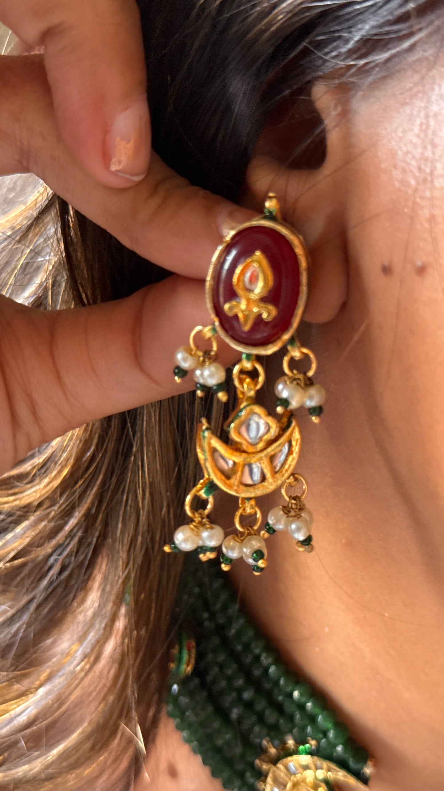 Ruby inlay emerald meenakari work choker necklace