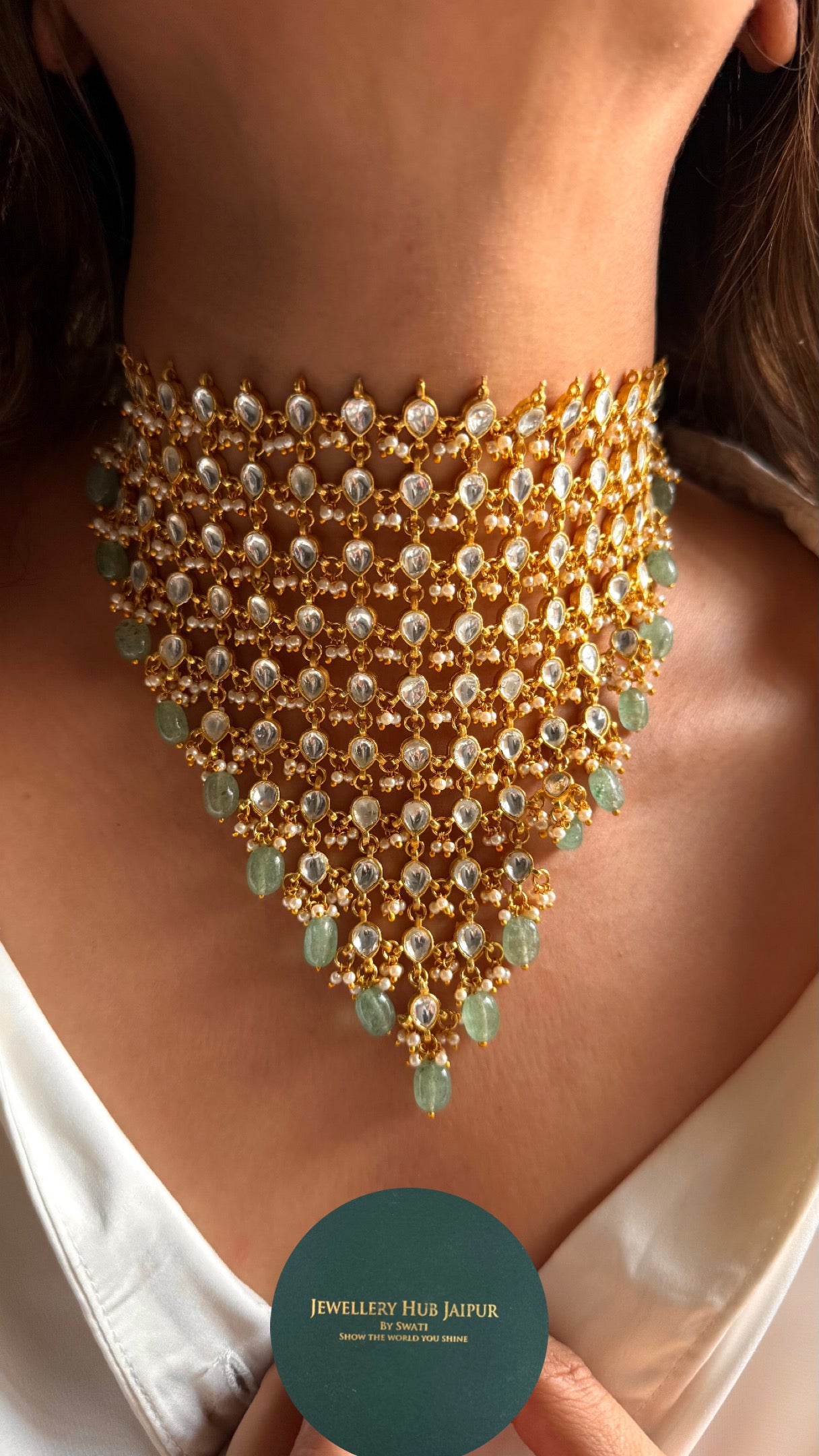 10 layered paachi Kundan mint strawberry Necklace