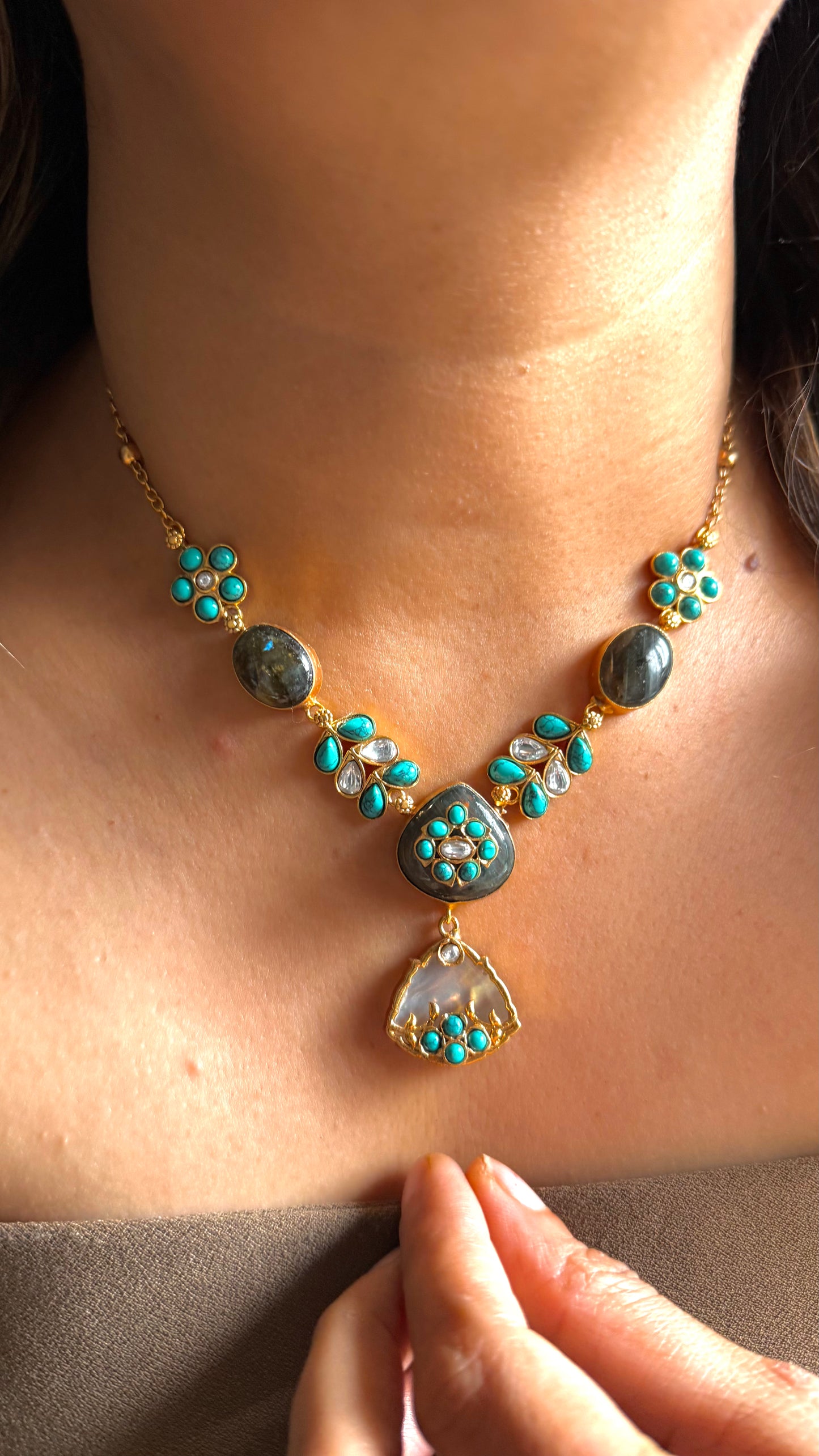 Granite & Firoza Amrapali statement necklace