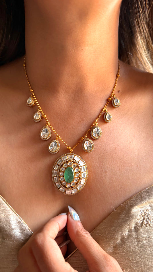 Mint moissanite polki pendent