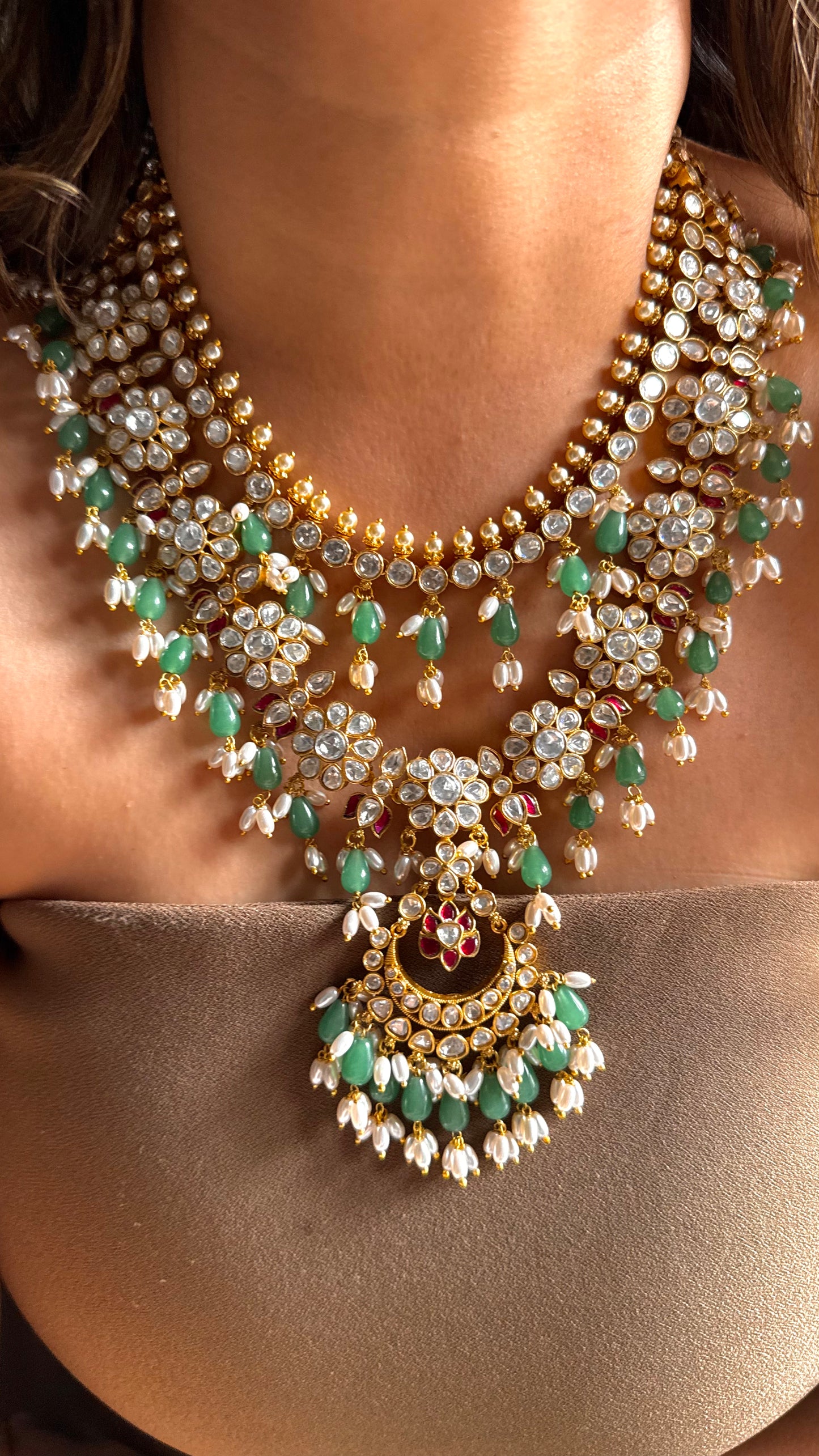 Heritage paacho choker with mint & rice pearl detailing
