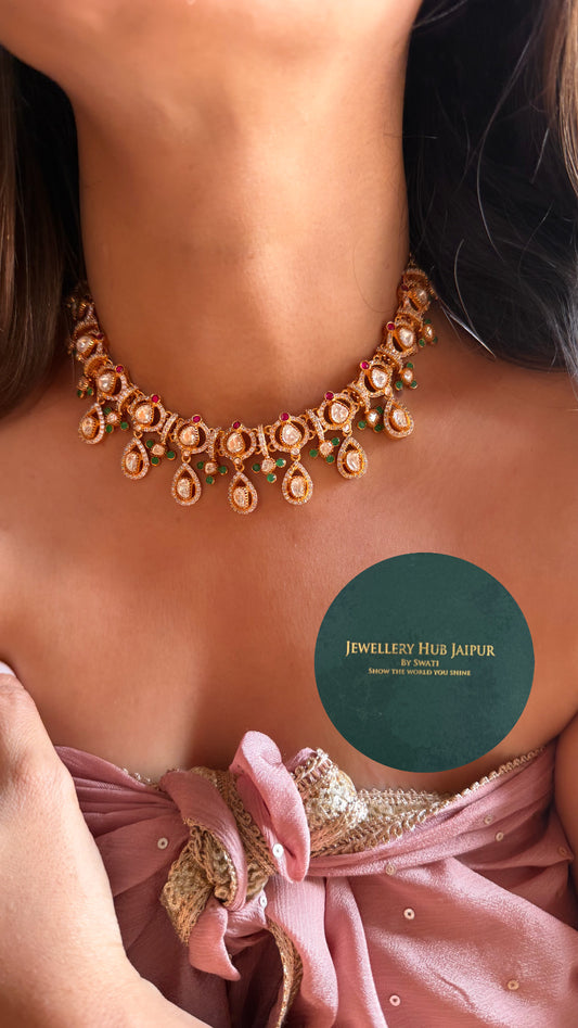 Emerald & Ruby real moissanite minimalist necklace