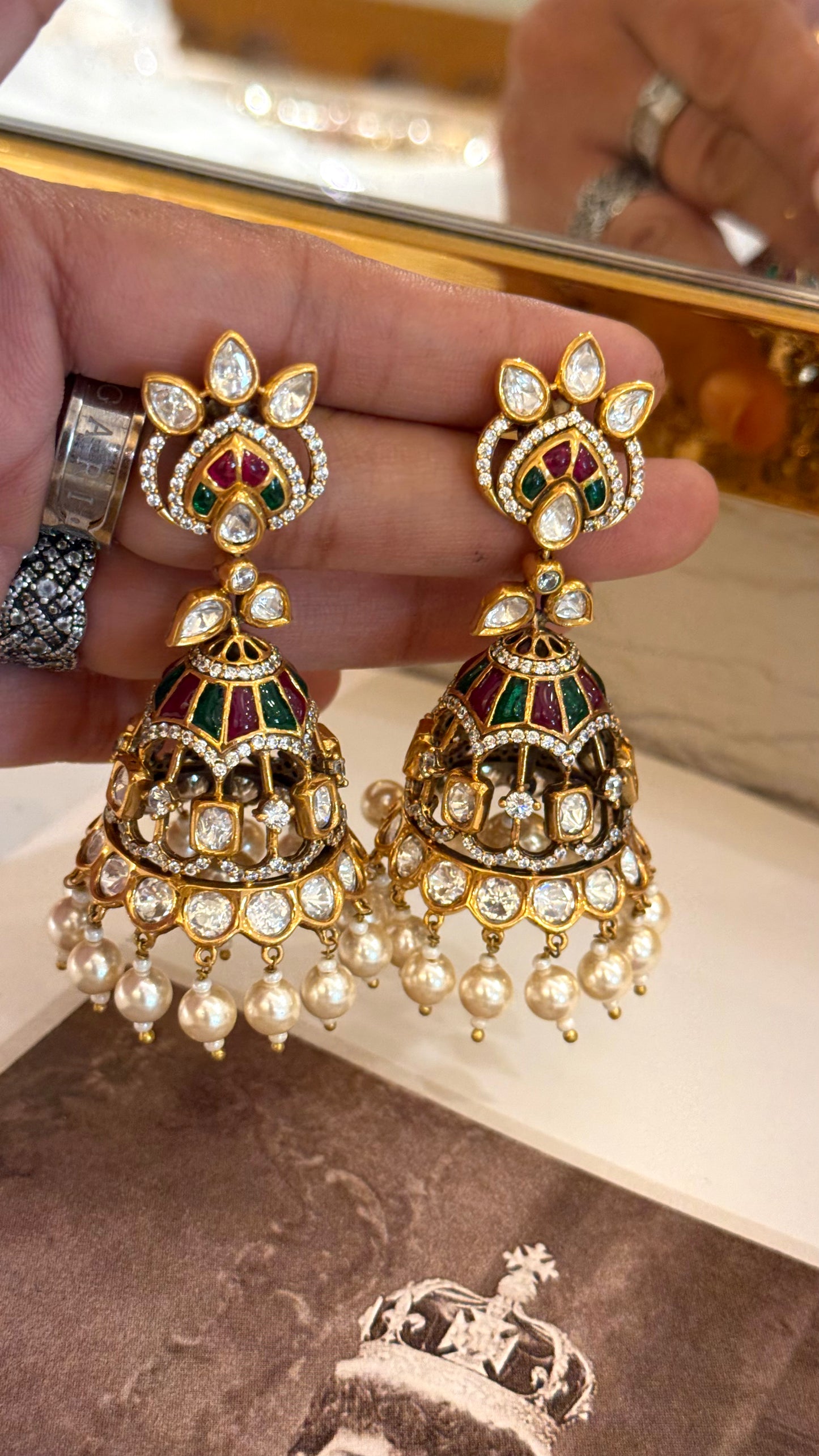 Emerald & Runh takkar moissanite jhumki