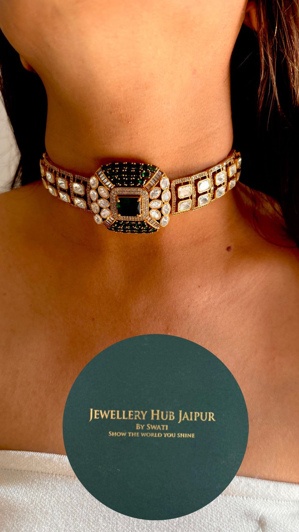 Emerald moissanite designer choker