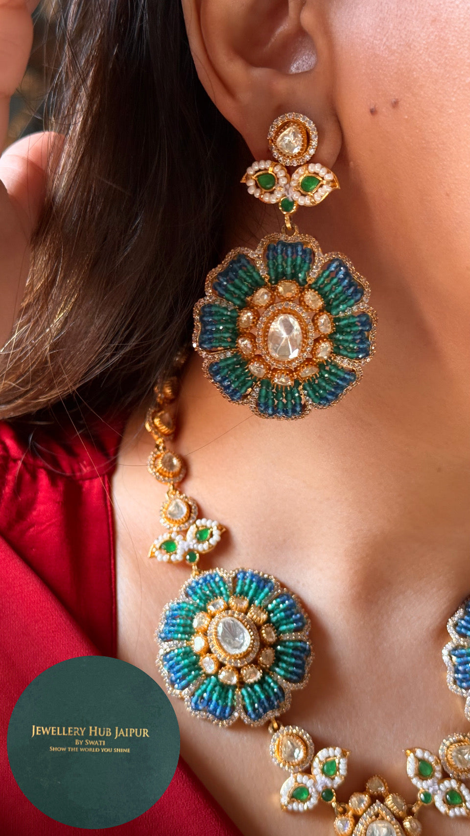 Real Moissanite Designer emerald & sapphire moissanite necklace