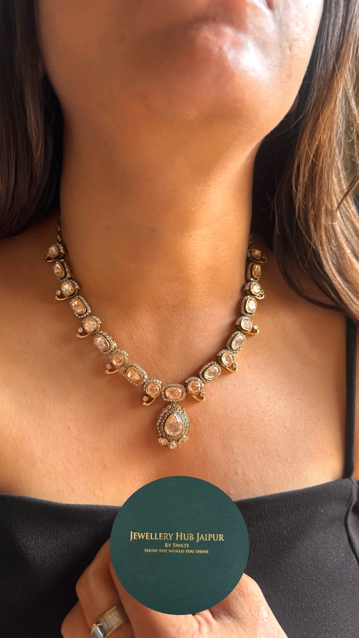 Real moissanite peeli polki collar Necklace