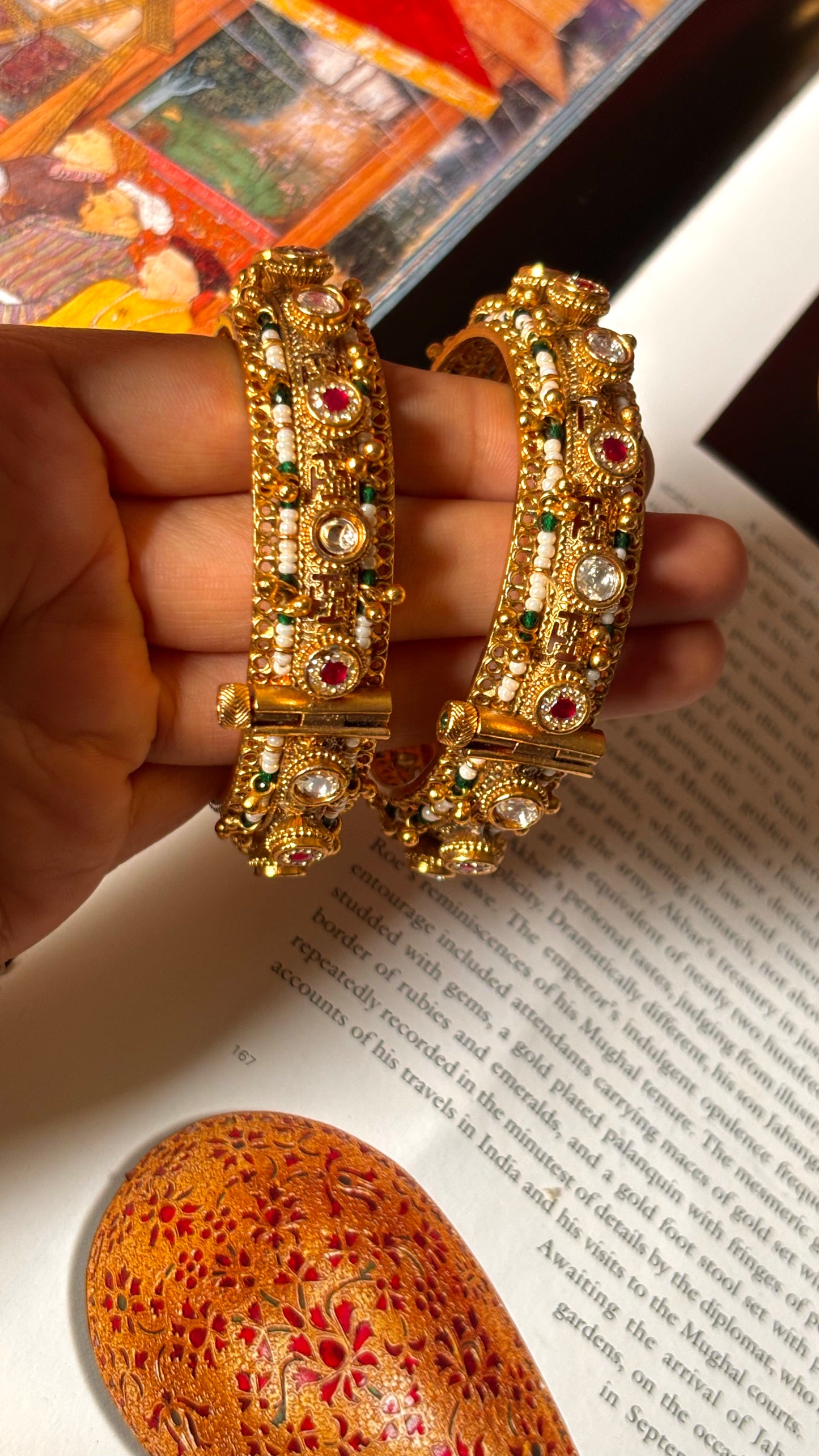 Swastik nakashi gold polish rajwada openable bangles