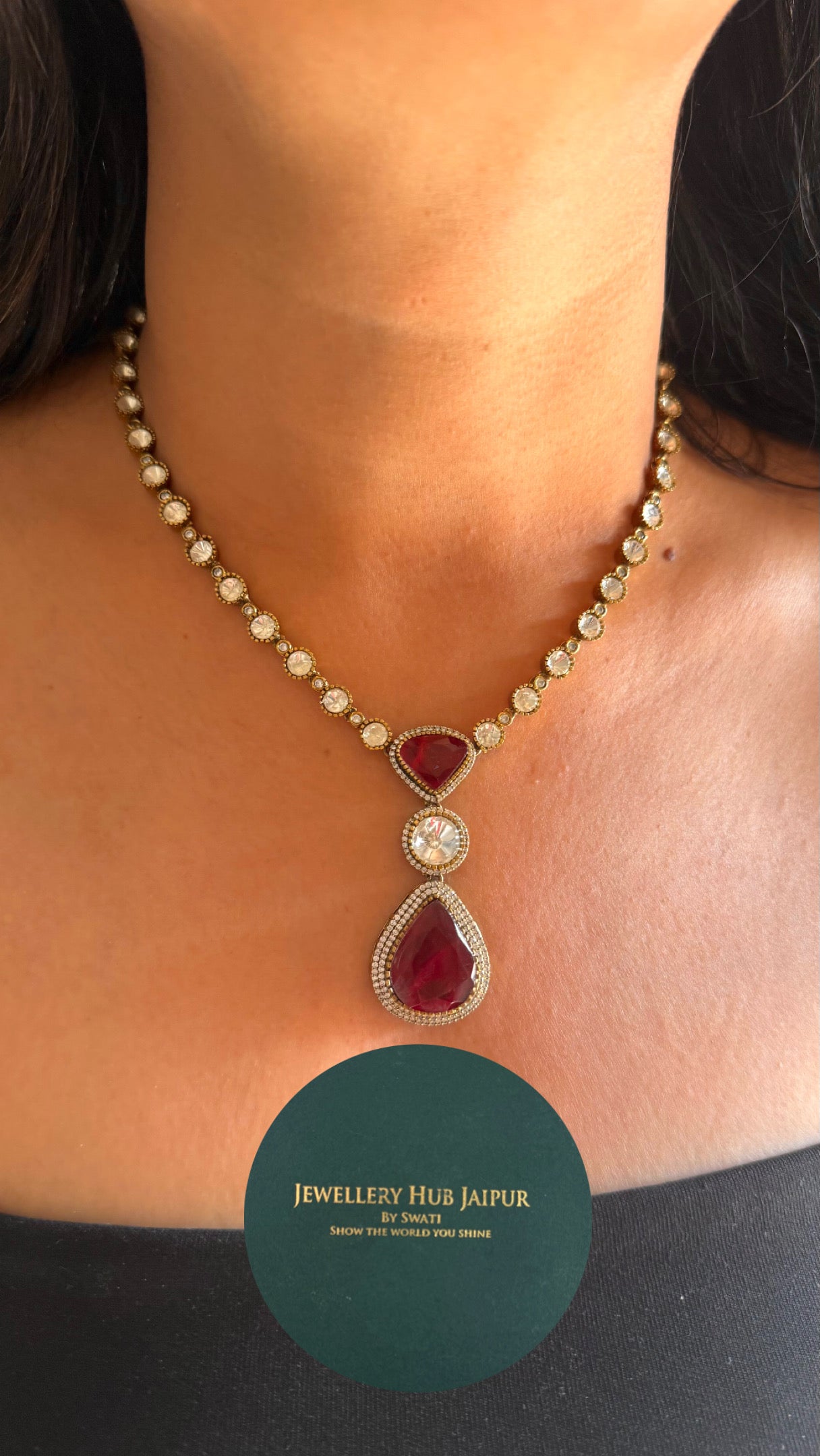 Minmal ruby pendant style victorian necklace