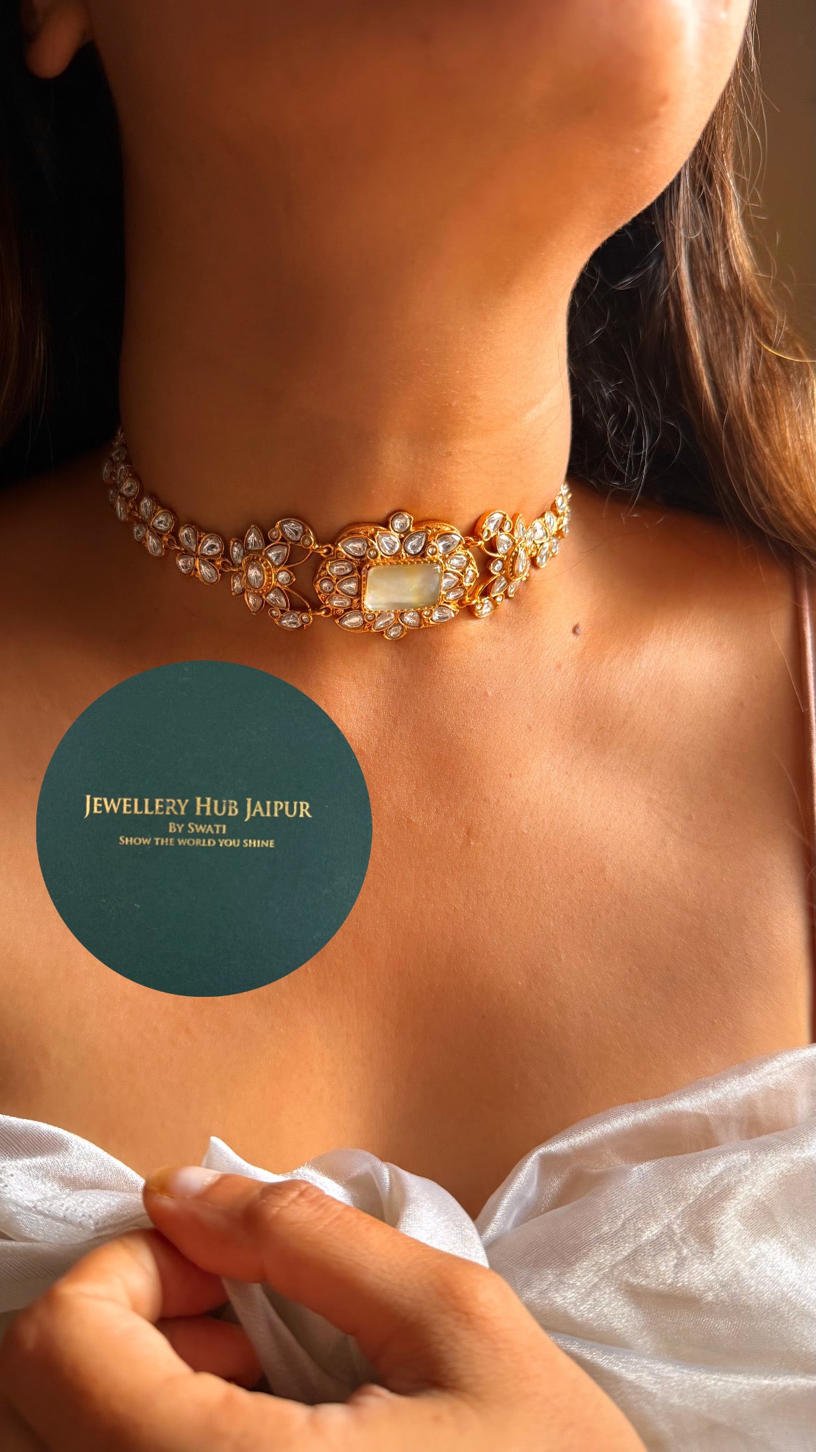 Amrapali inspired Natural Mother of pearl polki designer choker set