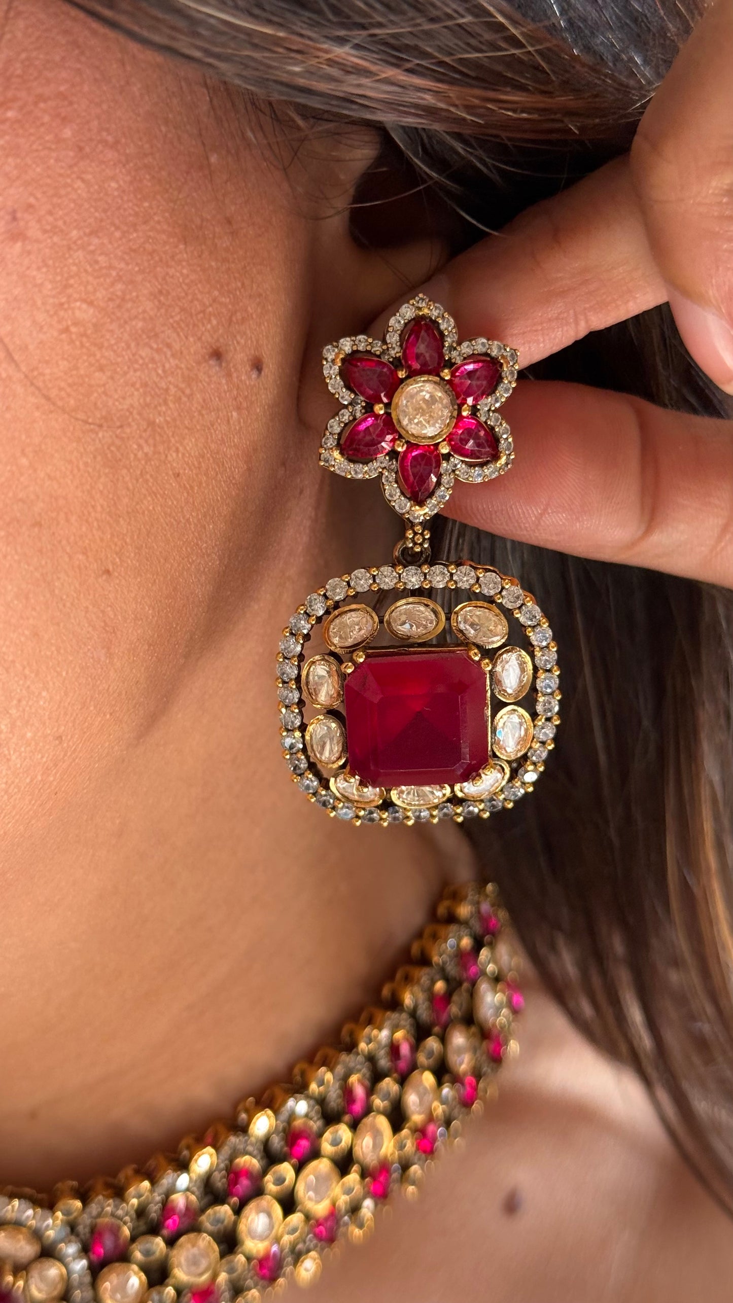 Rani ruby peeli polki choker set