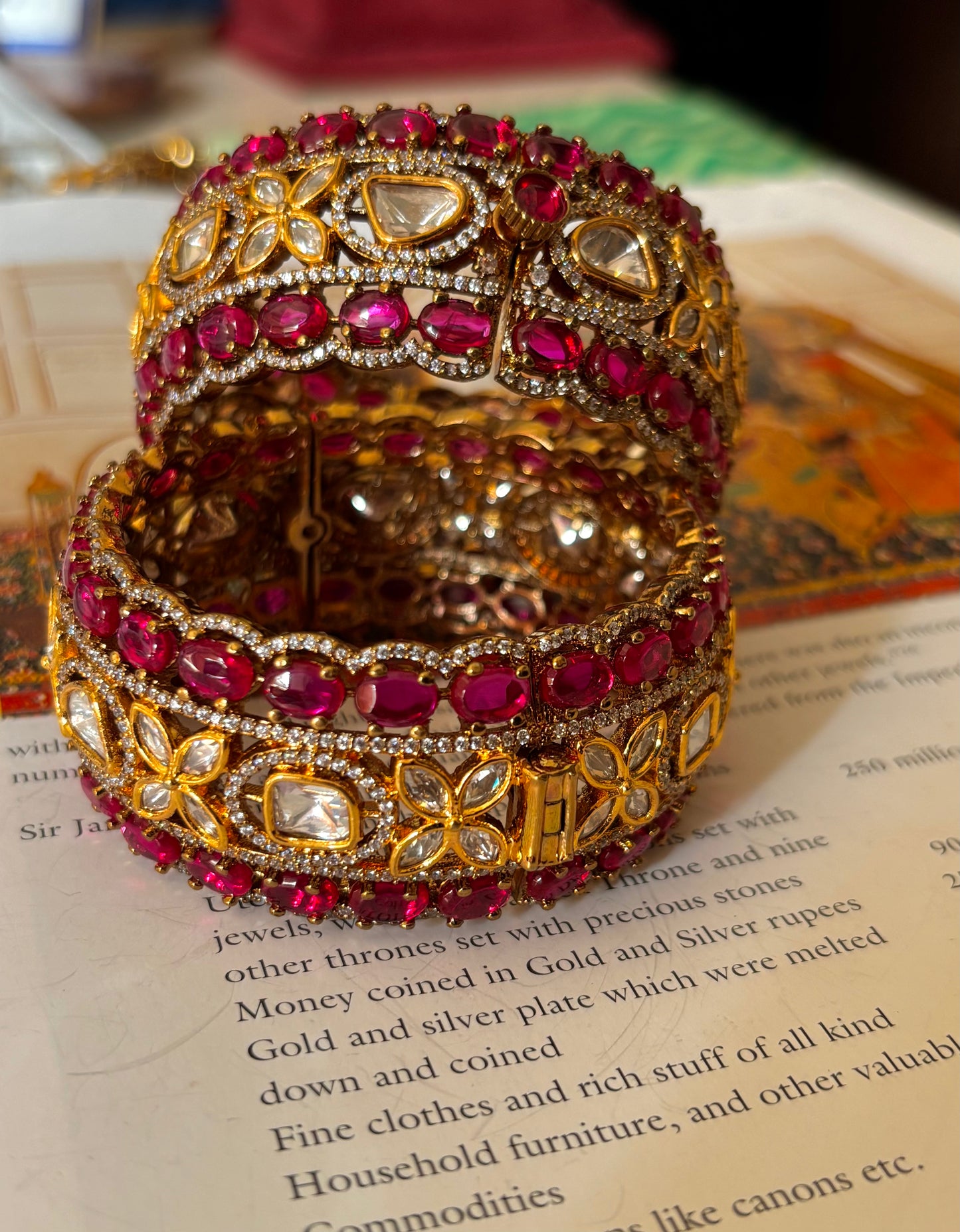 Victorian base gold moissanite rani pink bangles