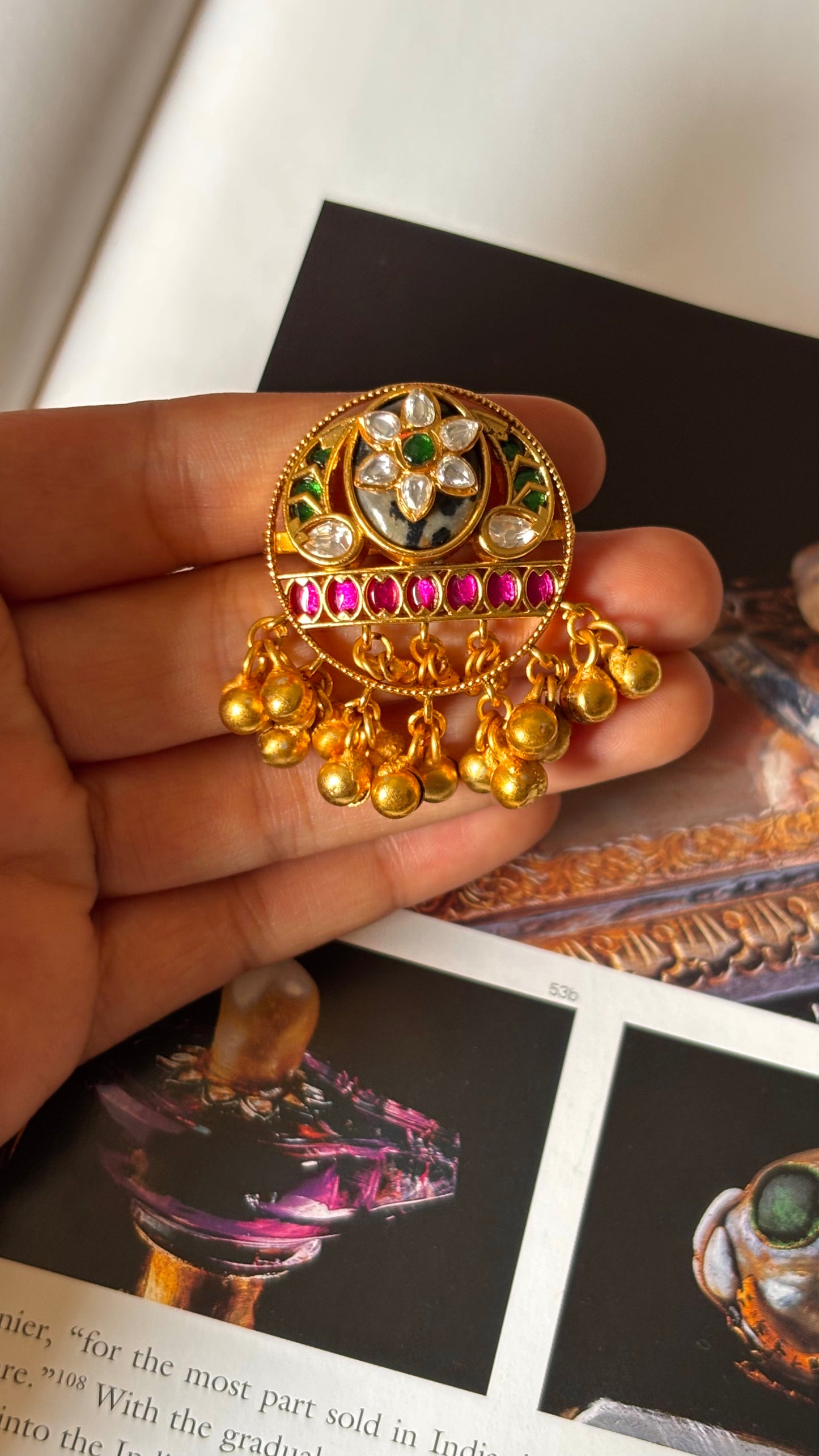 Rani pink & granite inlay rajwada ring