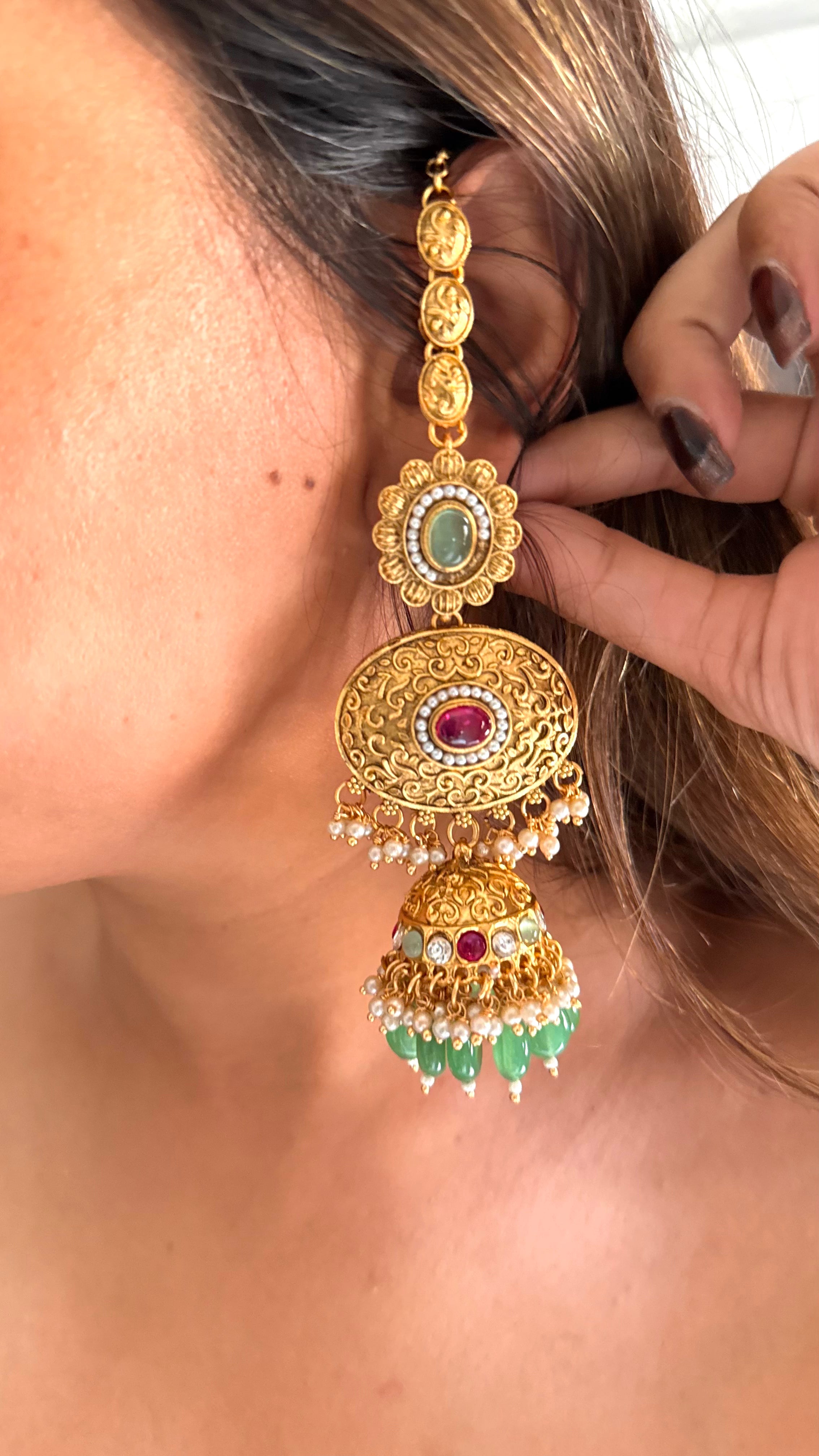 Maharani golden rani pink & mint bridal choker set