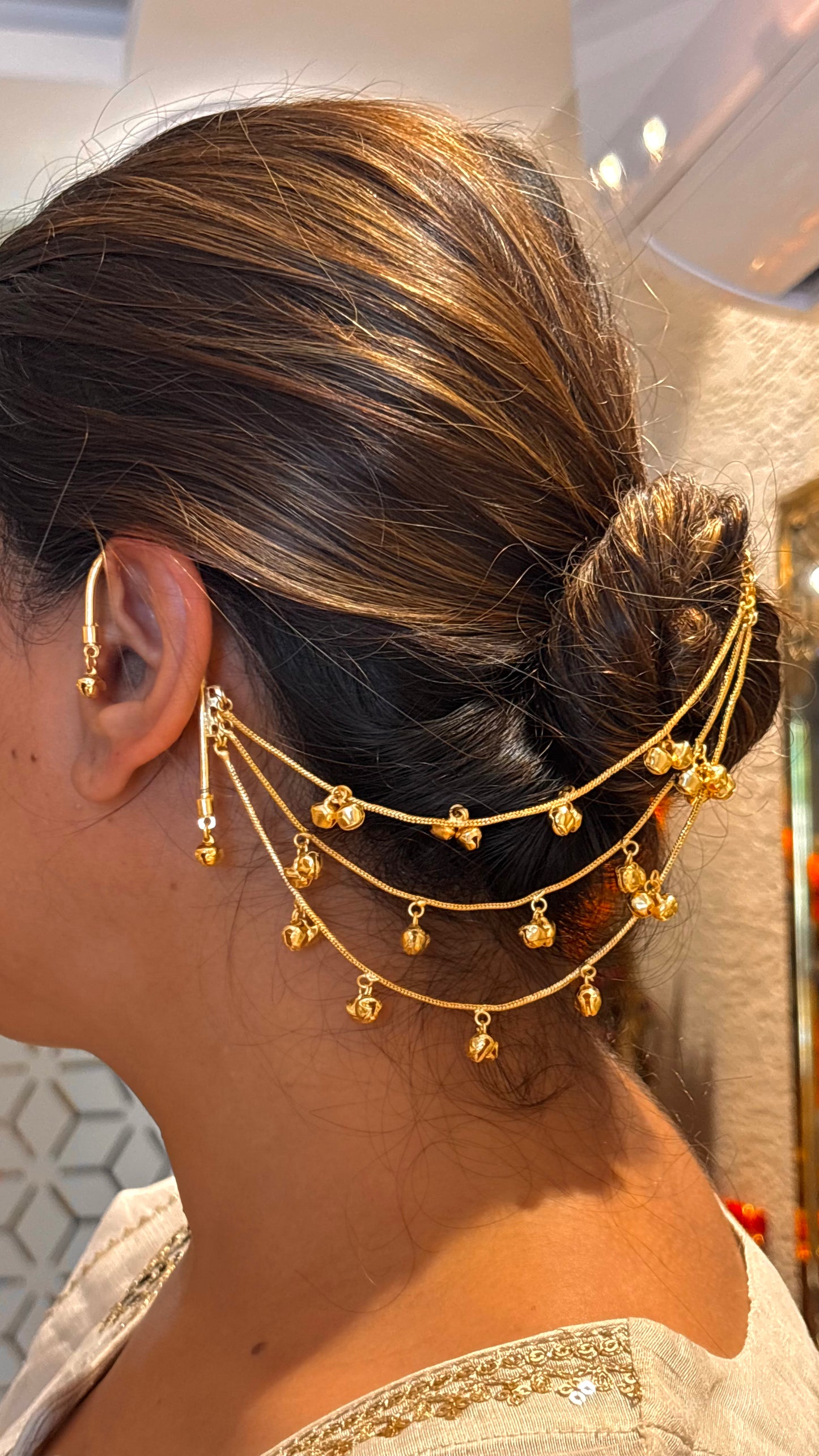 Three layerd ghungroo earchain
