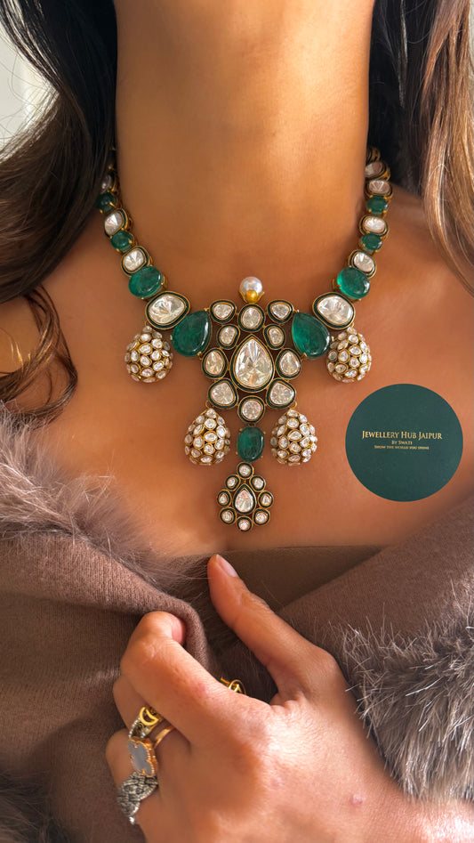 Emerald meenakari designer doublet necklace